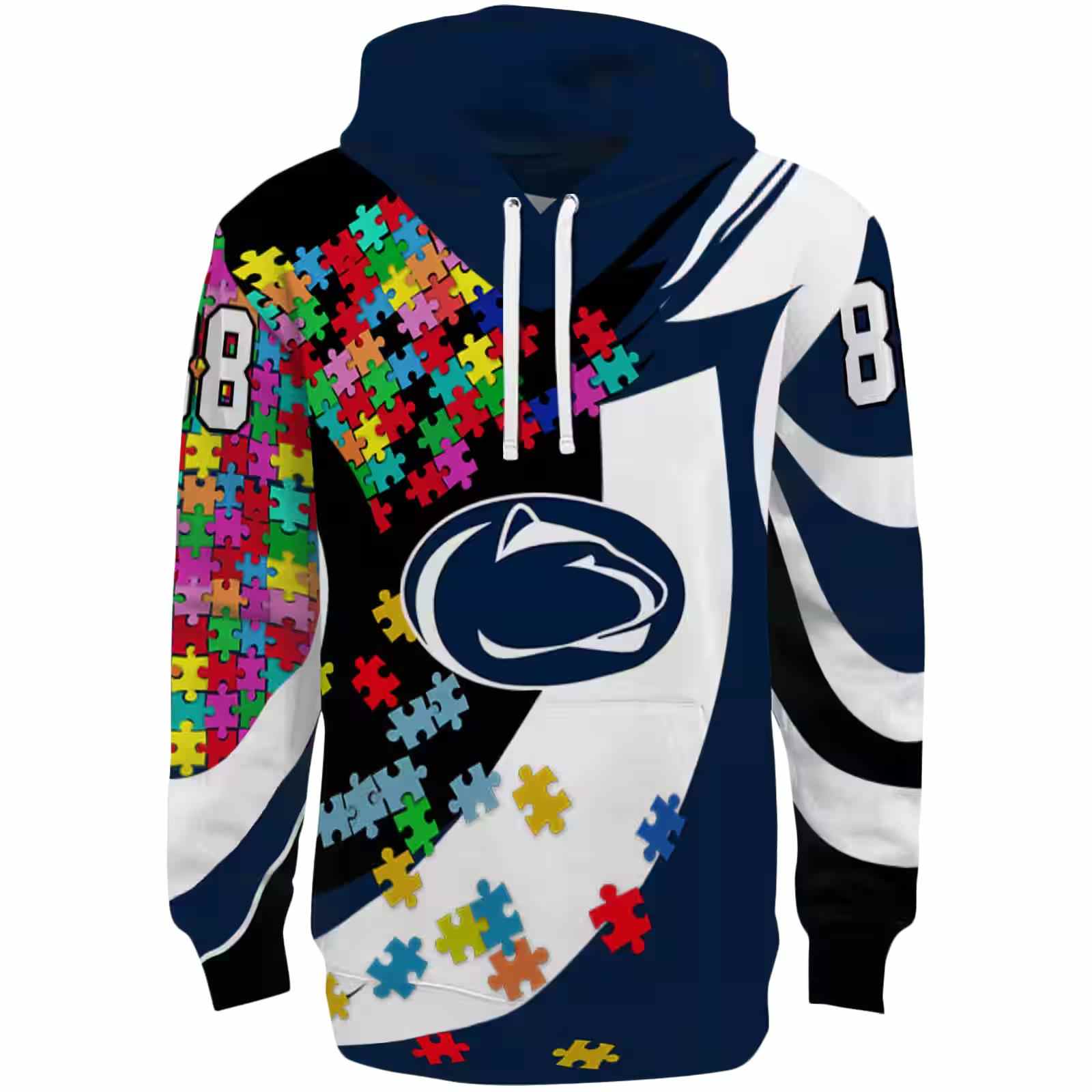 Custom Penn State Nittany Lions Puzzle Pieces Blue Hoodie