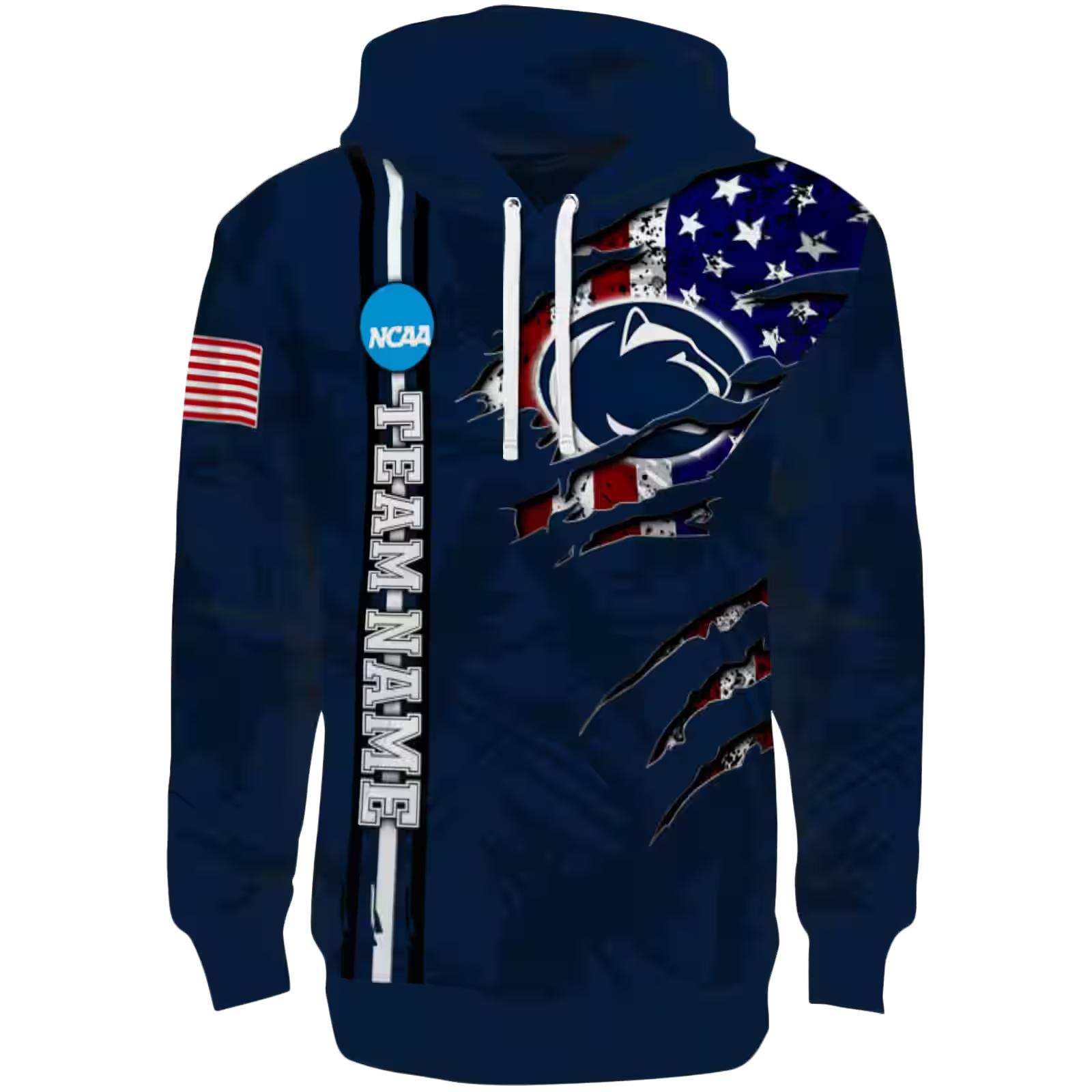 Custom Penn State Nittany Lions Ripped Flag Blue Hoodie