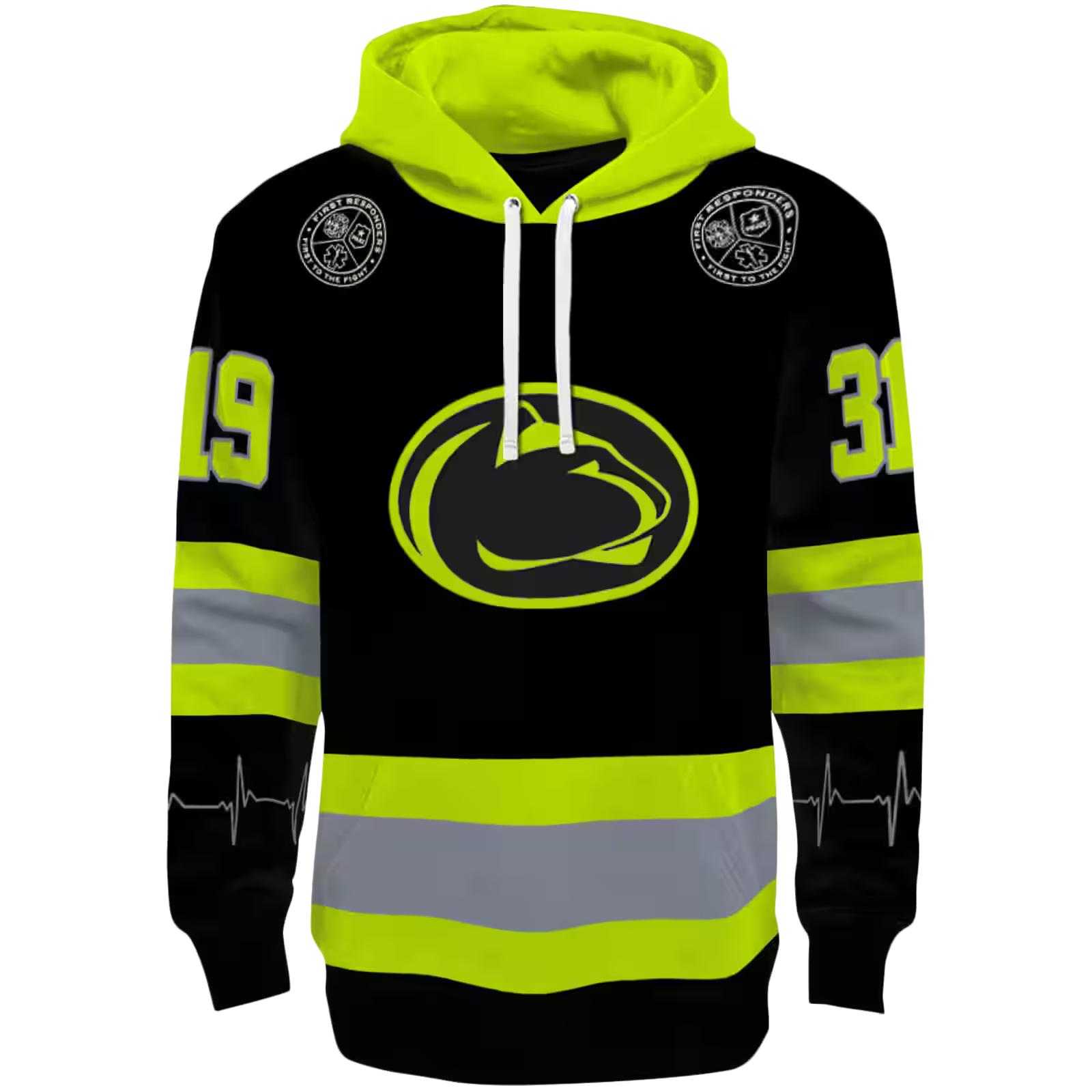 Custom Penn State Nittany Lions Safety Motif Black Neon Green Hoodie