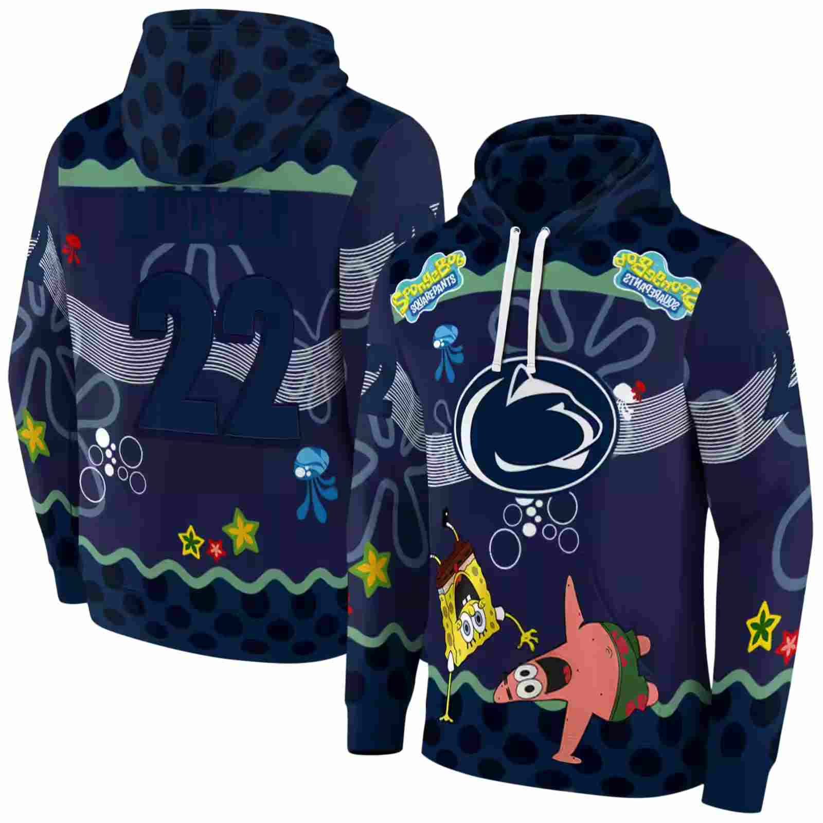 custom penn state nittany lions spongebob patrick star blue navy hoodie fashion forward