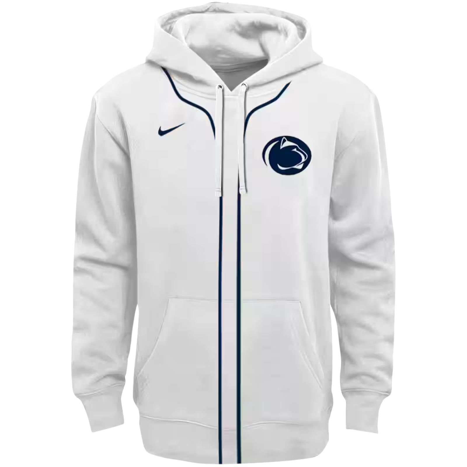 Custom Penn State Nittany Lions Sporty Stripe White Hoodie