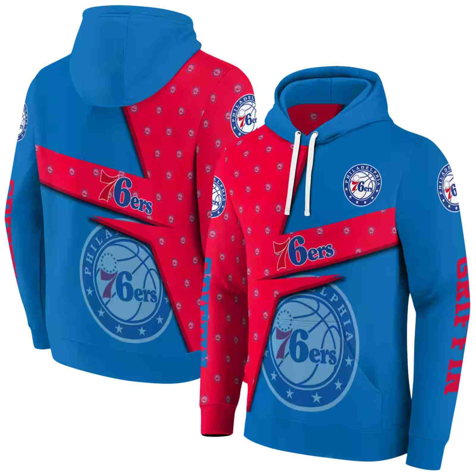 custom philadelphia 76ers abstract shape blue hoodie fashion forward