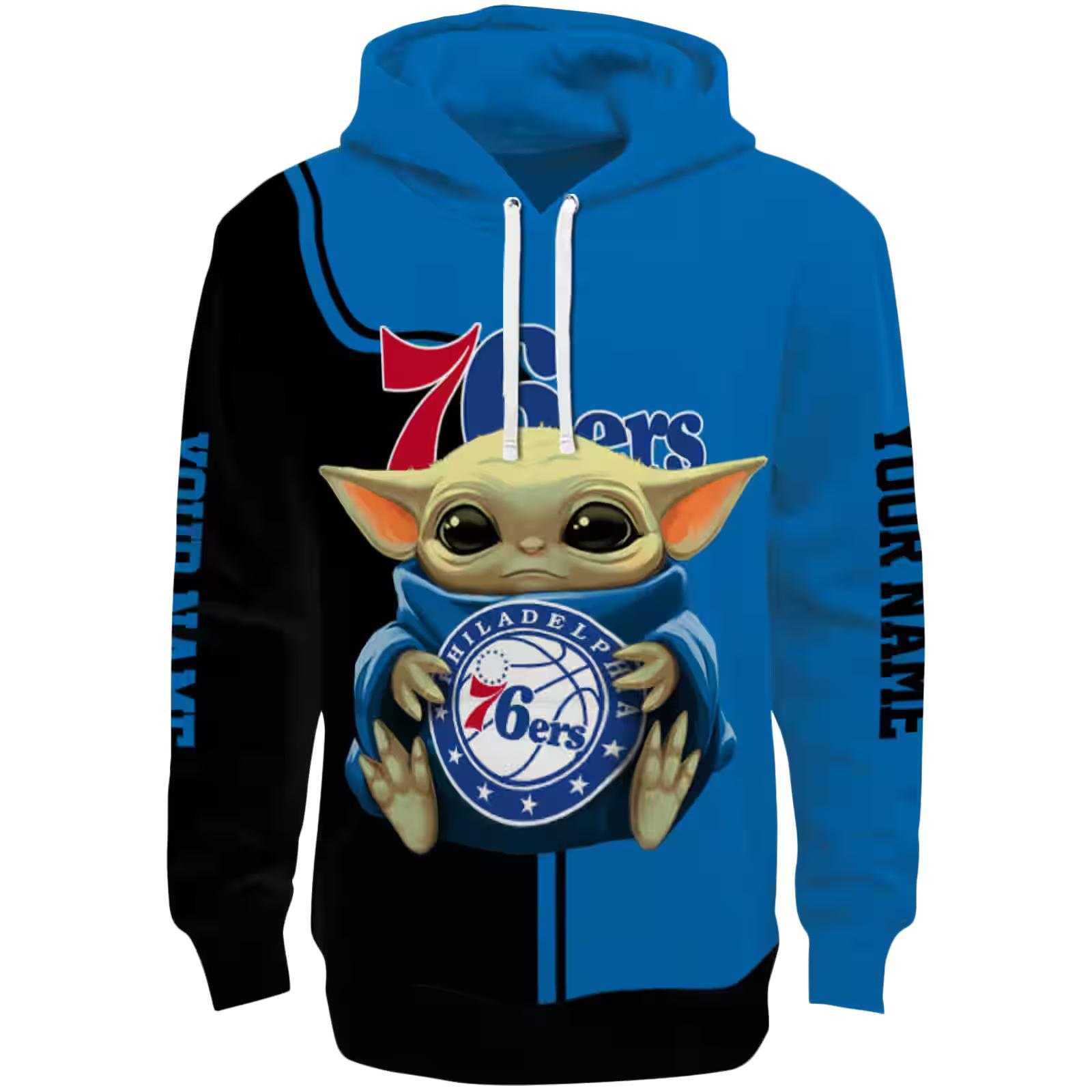 Custom Philadelphia 76ers Baby Yoda Blue Black Hoodie