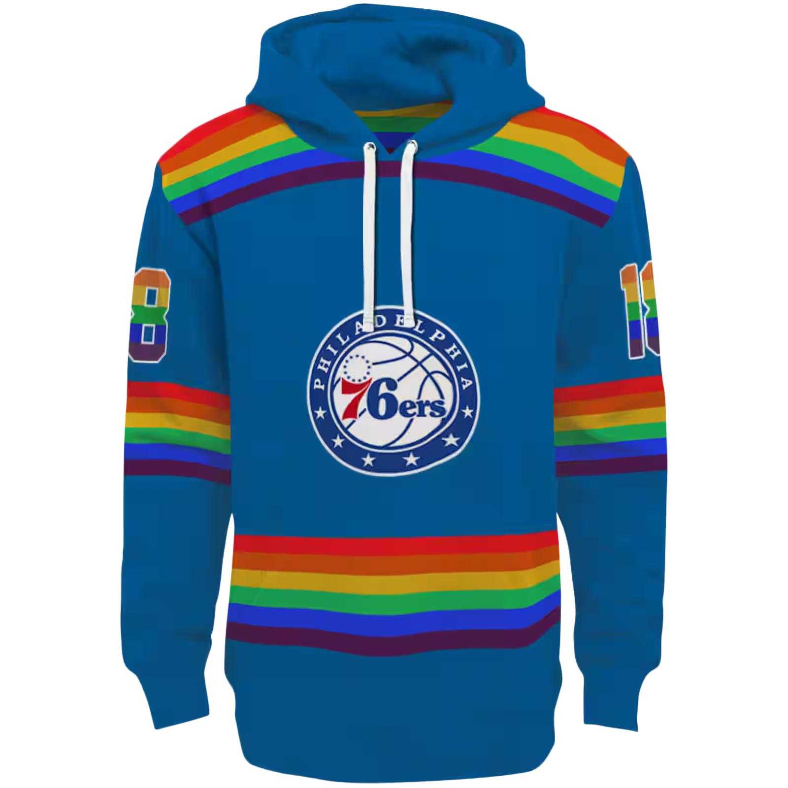 Custom Philadelphia 76ers Rainbow Stripes Blue Hoodie