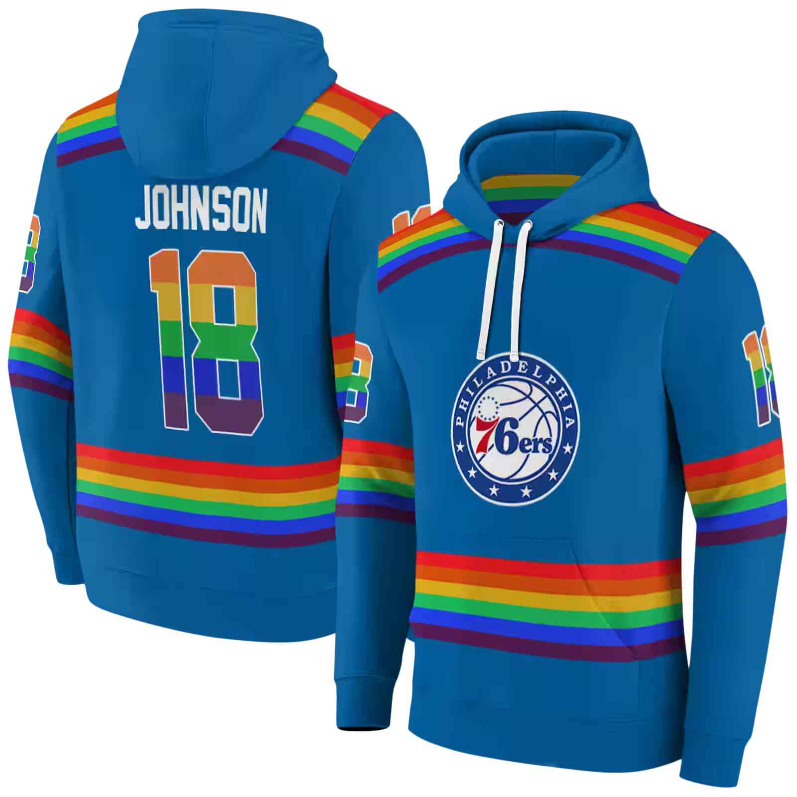 custom philadelphia 76ers rainbow stripes blue hoodie fashion forward