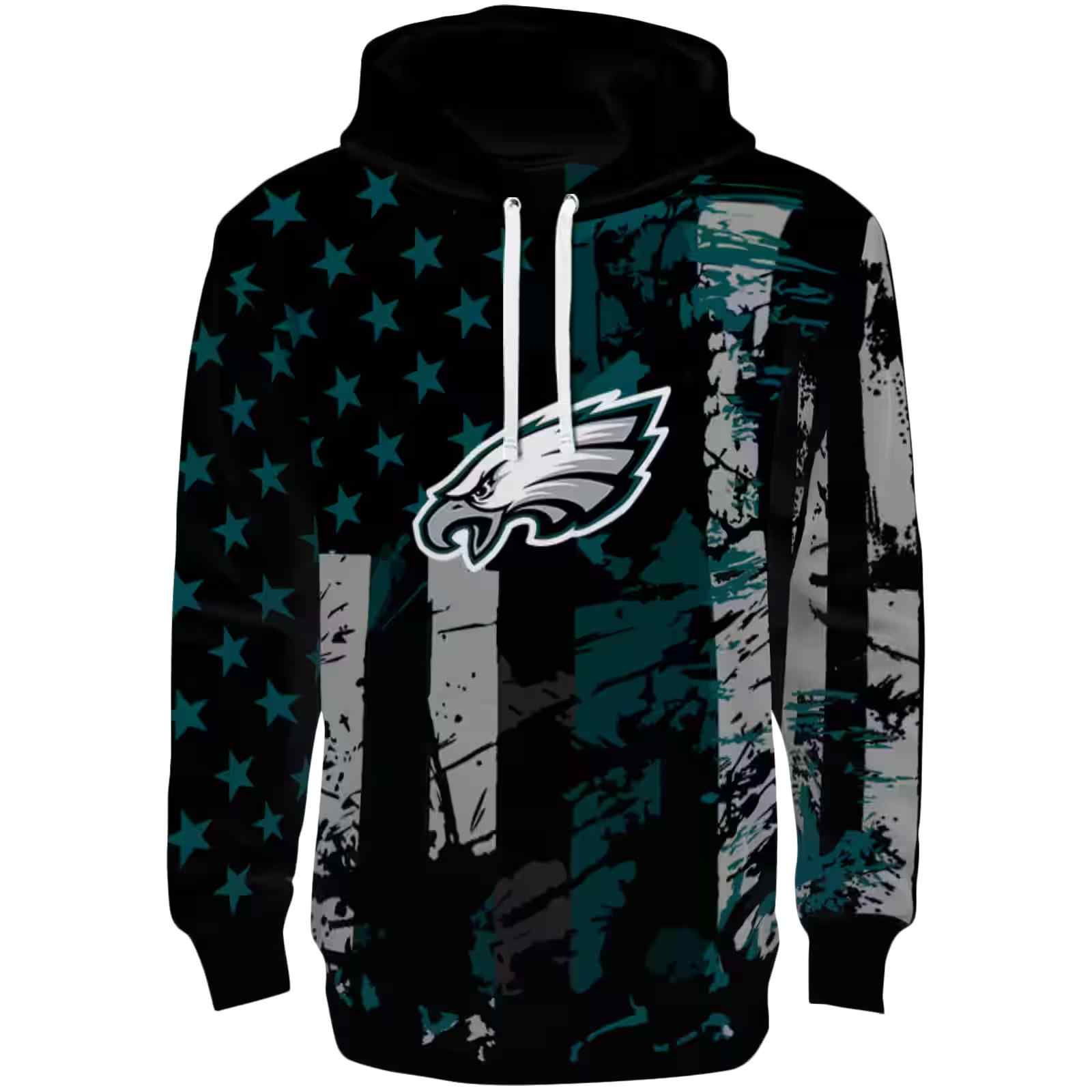 Custom Philadelphia Eagles Distressed Flag Green Black Hoodie