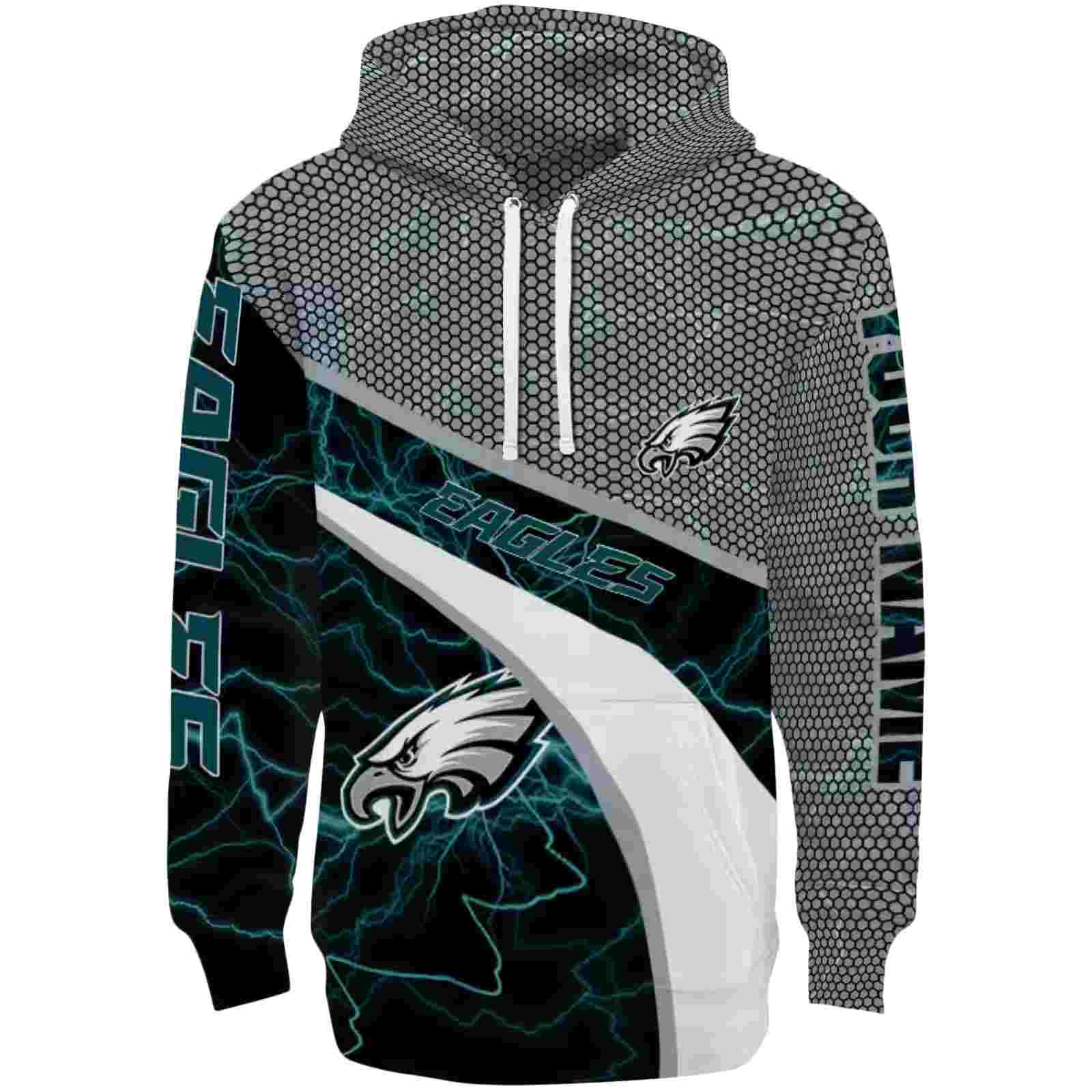 Custom Philadelphia Eagles Hexagonal Mesh Green Black Gray Hoodie