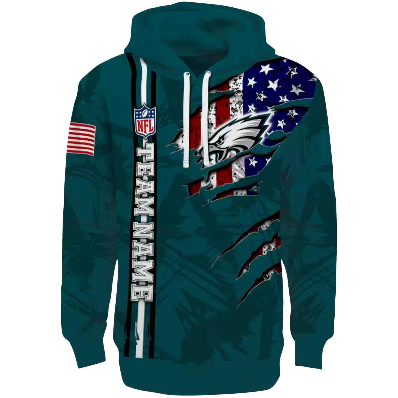 Custom Philadelphia Eagles Ripped Flag Green Hoodie