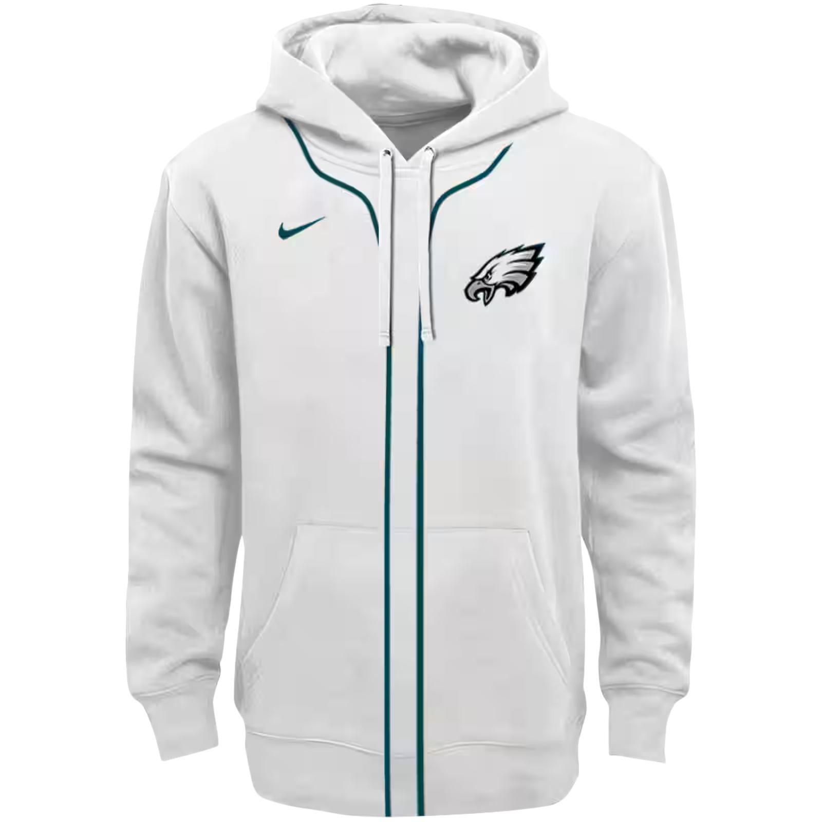 Custom Philadelphia Eagles Sporty Stripe White Hoodie