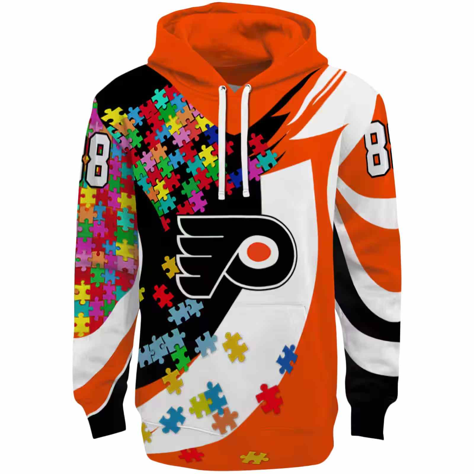 Custom Philadelphia Flyers Puzzle Pieces Orange Hoodie