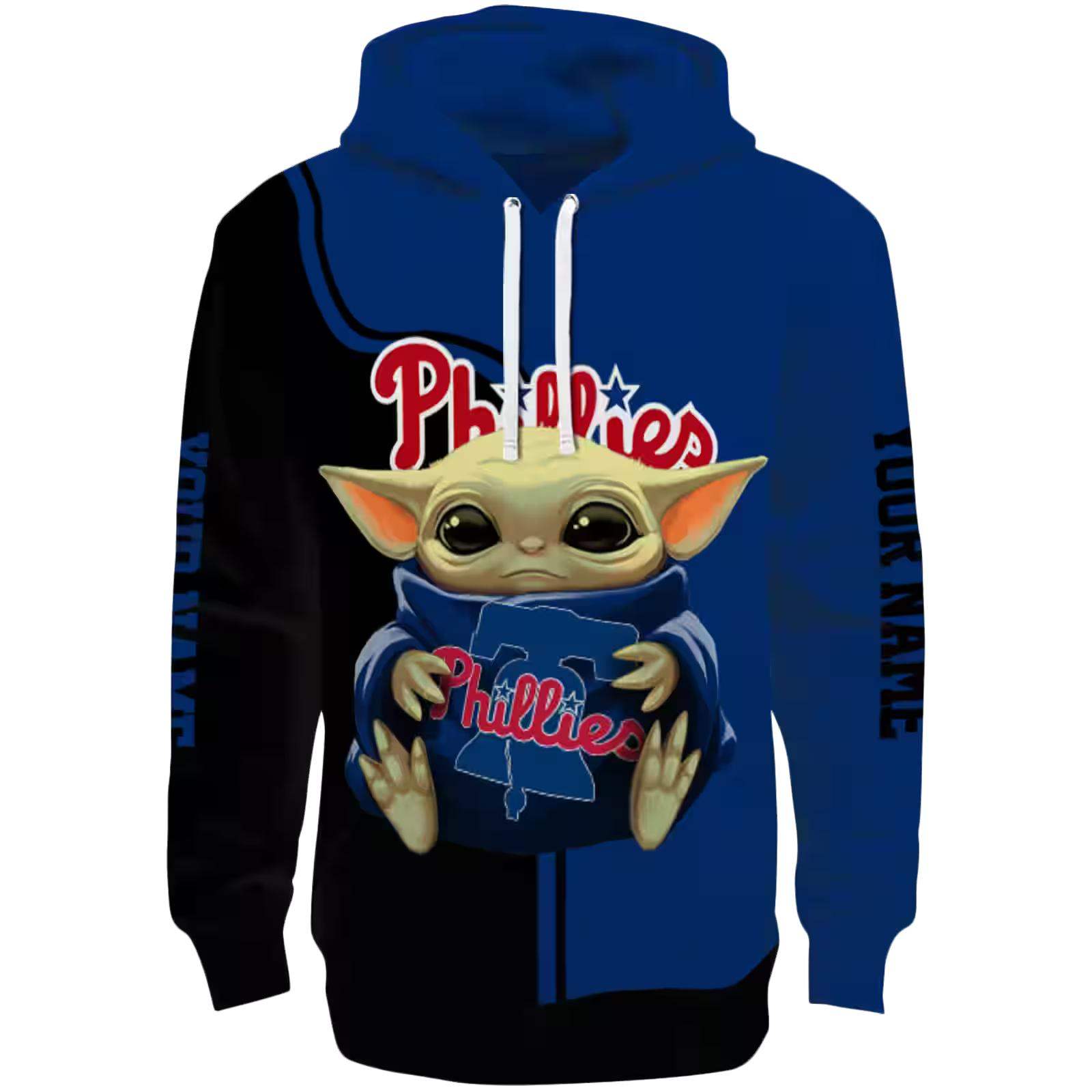 Custom Philadelphia Phillies Baby Yoda Blue Black Hoodie