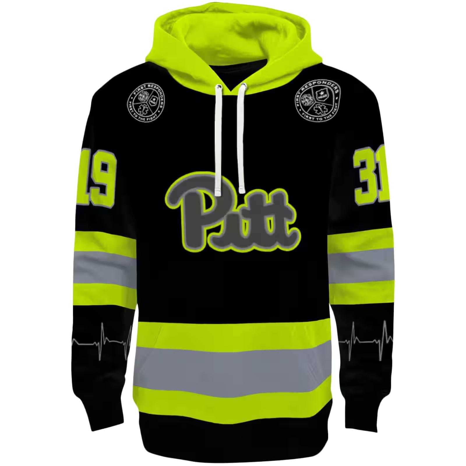 Custom Pittsburgh Panthers Safety Motif Black Neon Green Hoodie