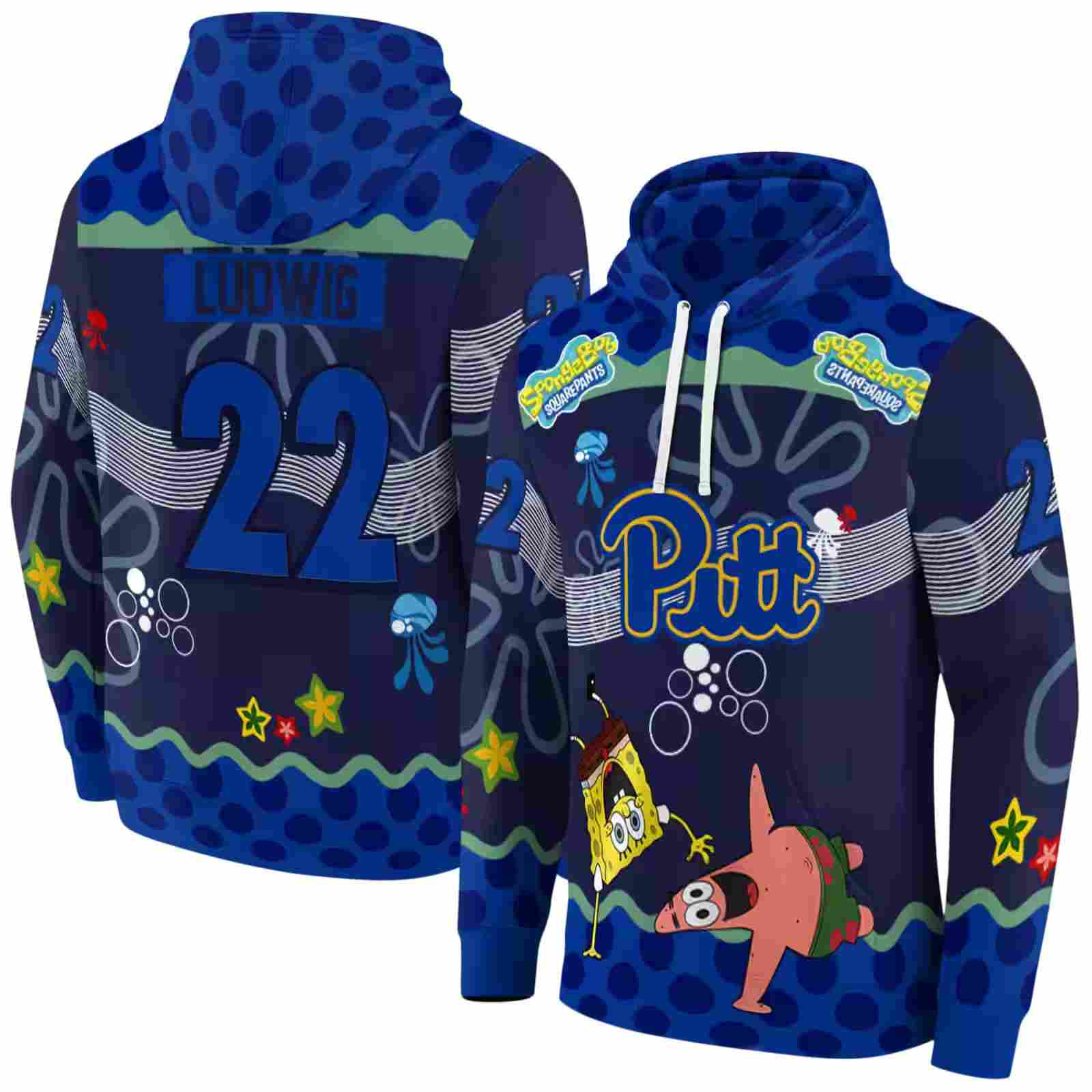 custom pittsburgh panthers spongebob patrick star royal blue navy hoodie fashion forward