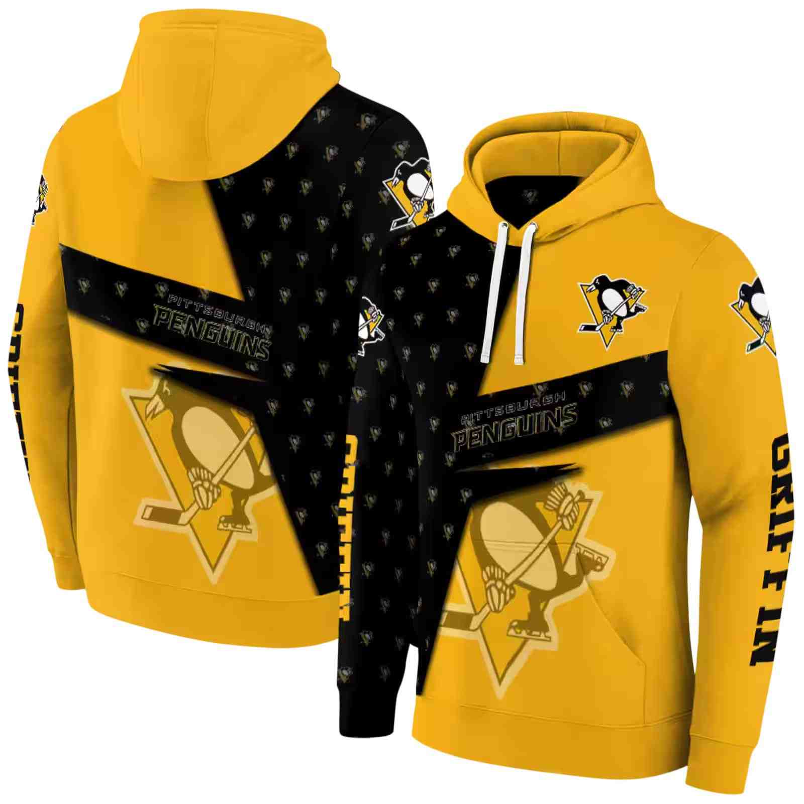 custom pittsburgh penguins abstract shape yellow hoodie fashion forward