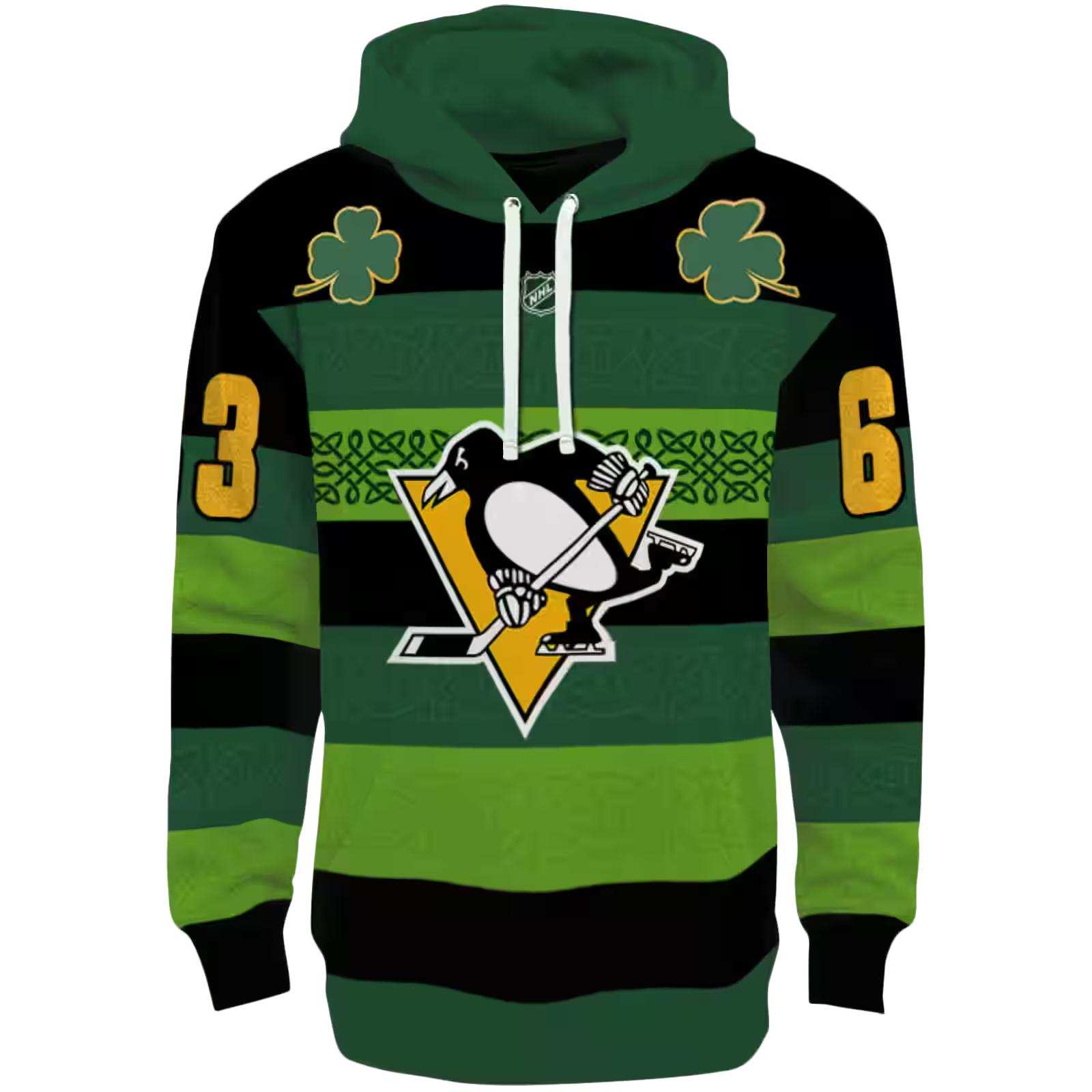 Custom Pittsburgh Penguins Celtic Patterns Green Hoodie