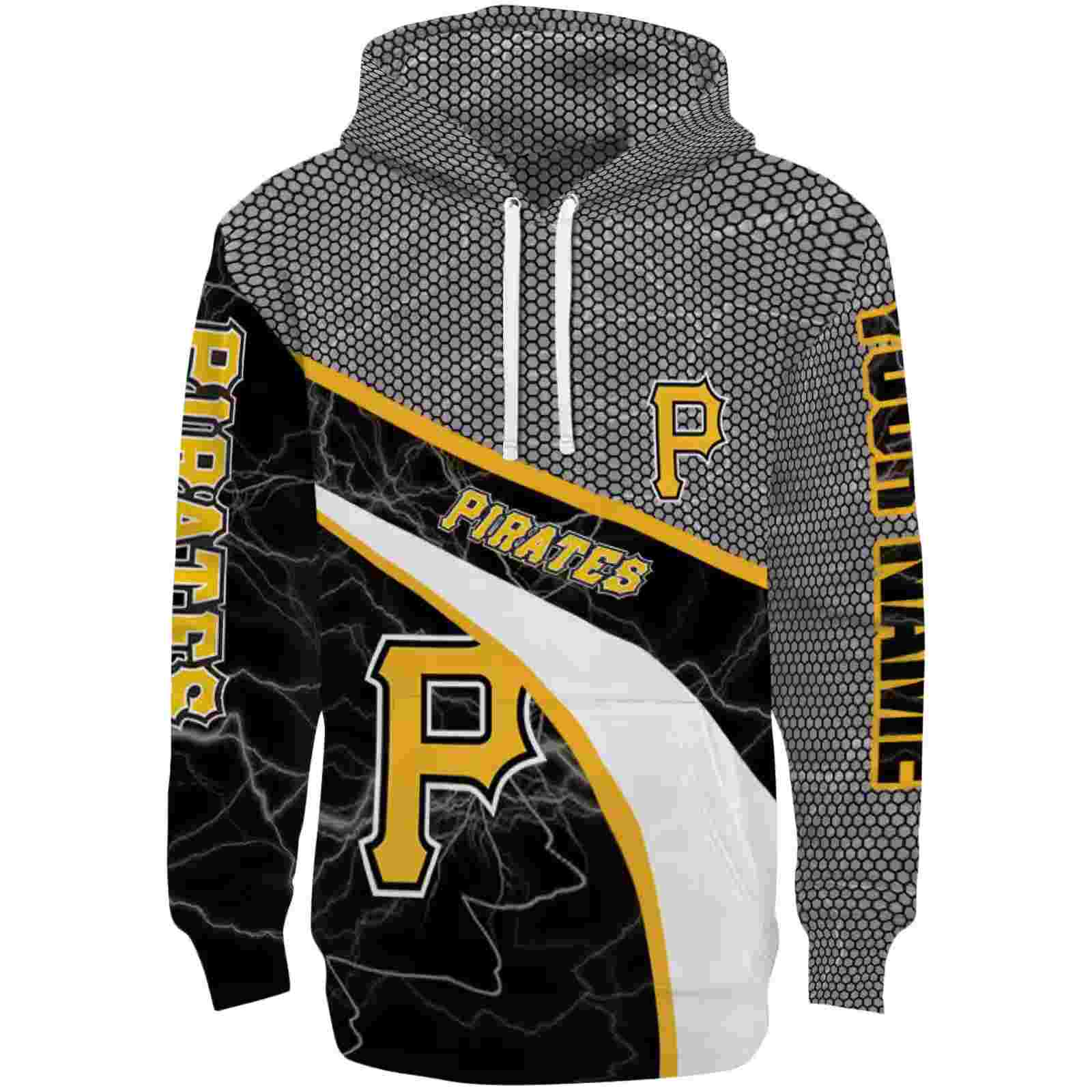 Custom Pittsburgh Pirates Hexagonal Mesh Black Gray Hoodie