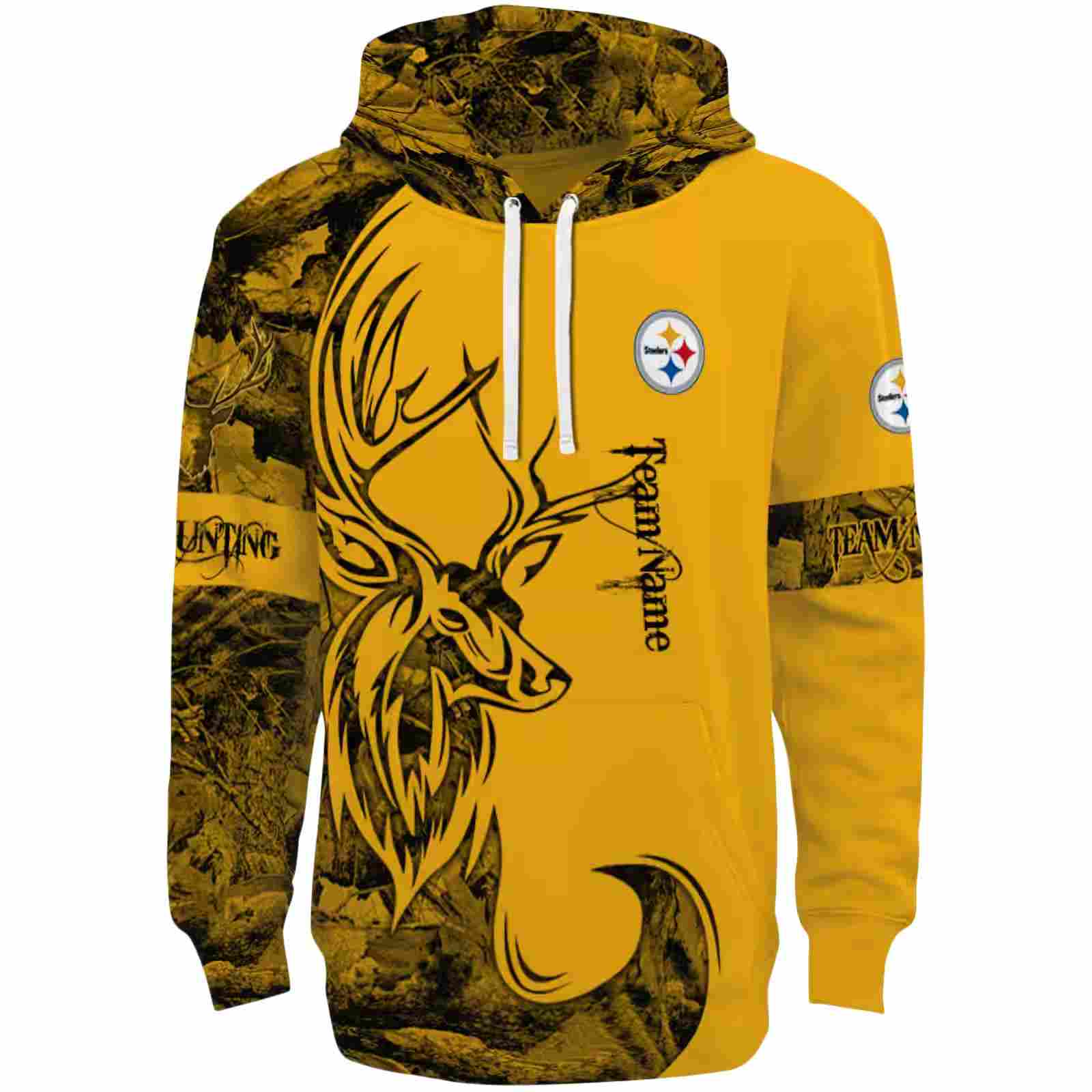 Custom Pittsburgh Steelers Deer Silhouette Gold Hoodie