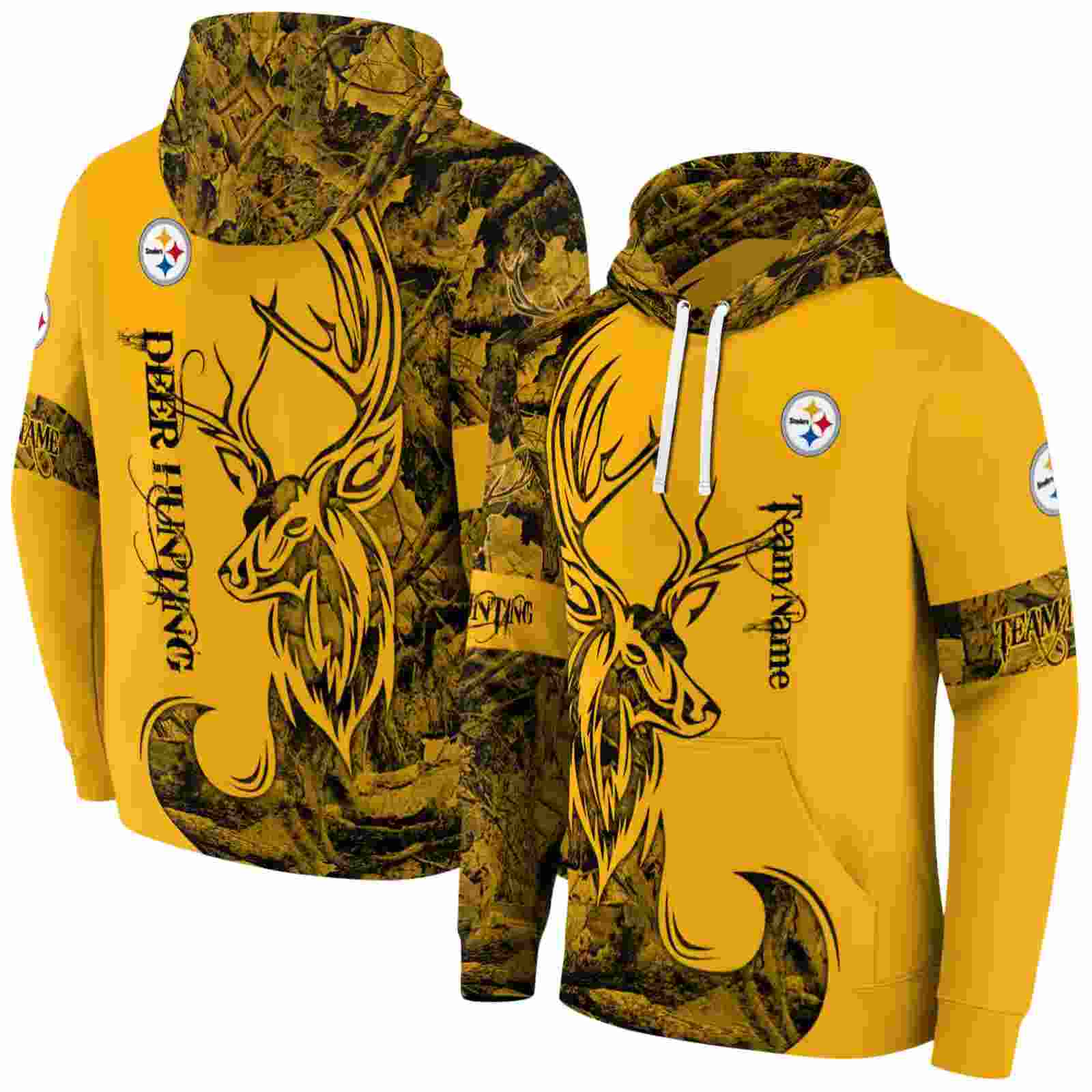 custom pittsburgh steelers deer silhouette gold hoodie fashion forward