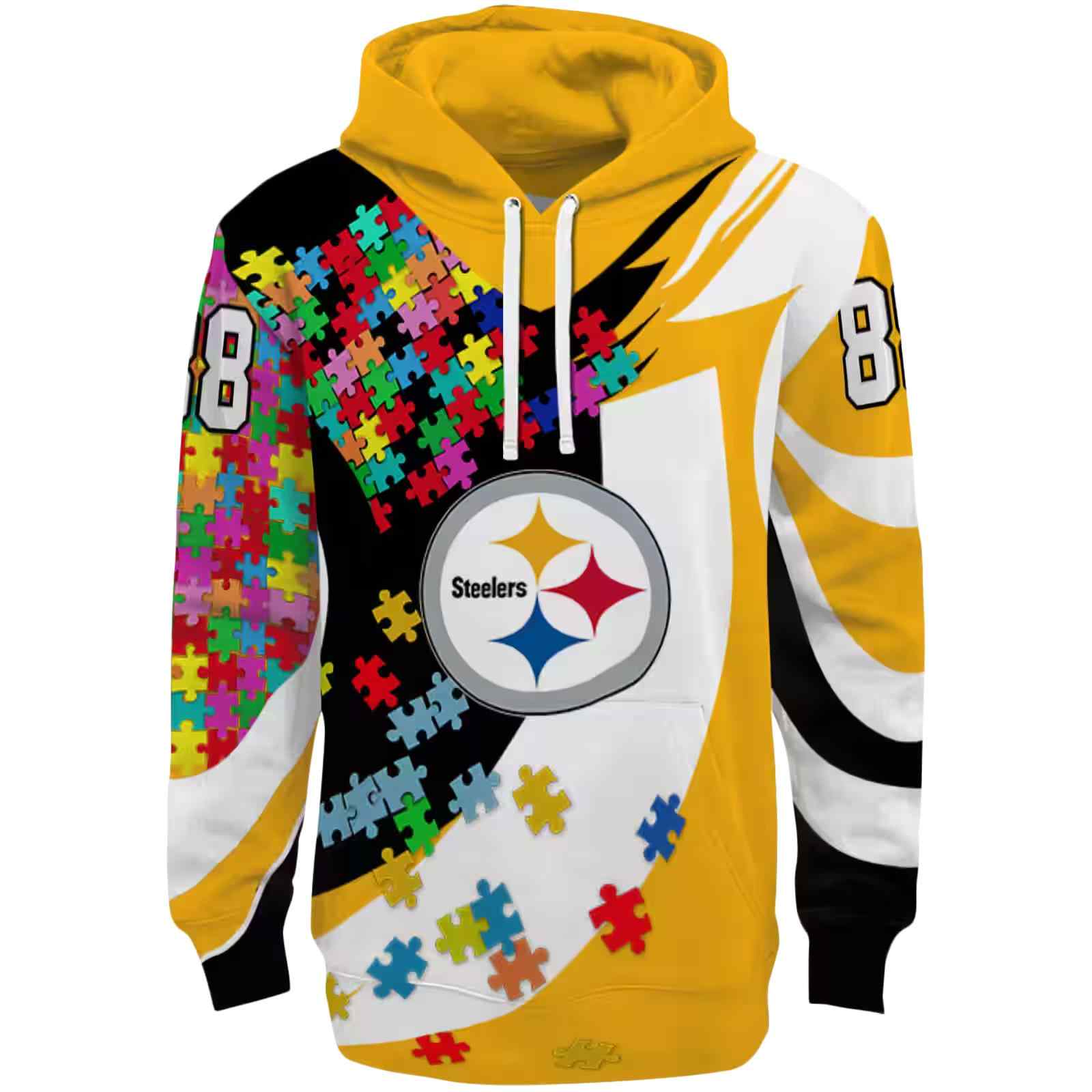 Custom Pittsburgh Steelers Puzzle Pieces Gold Hoodie