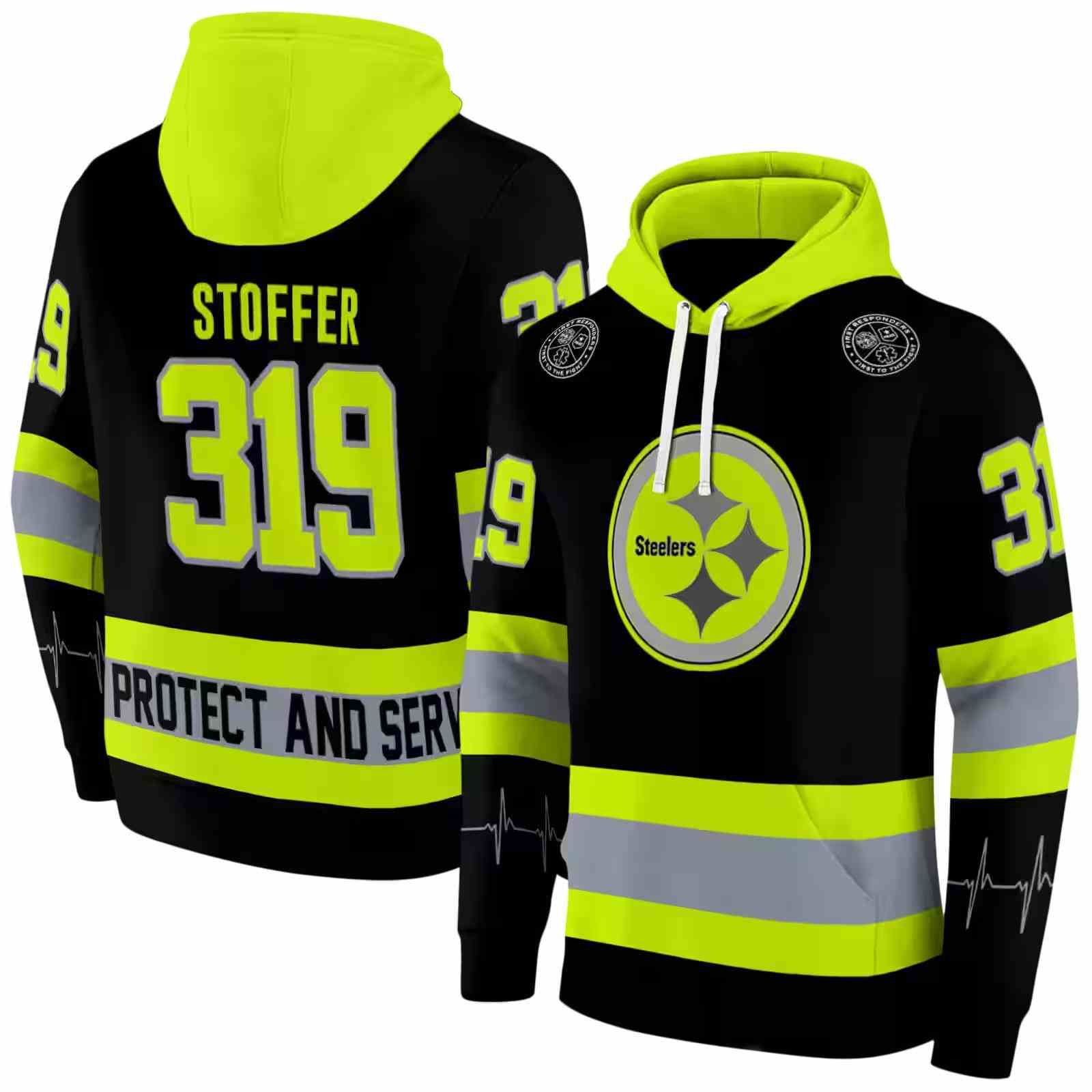 custom pittsburgh steelers safety motif black neon green hoodie fashion forward