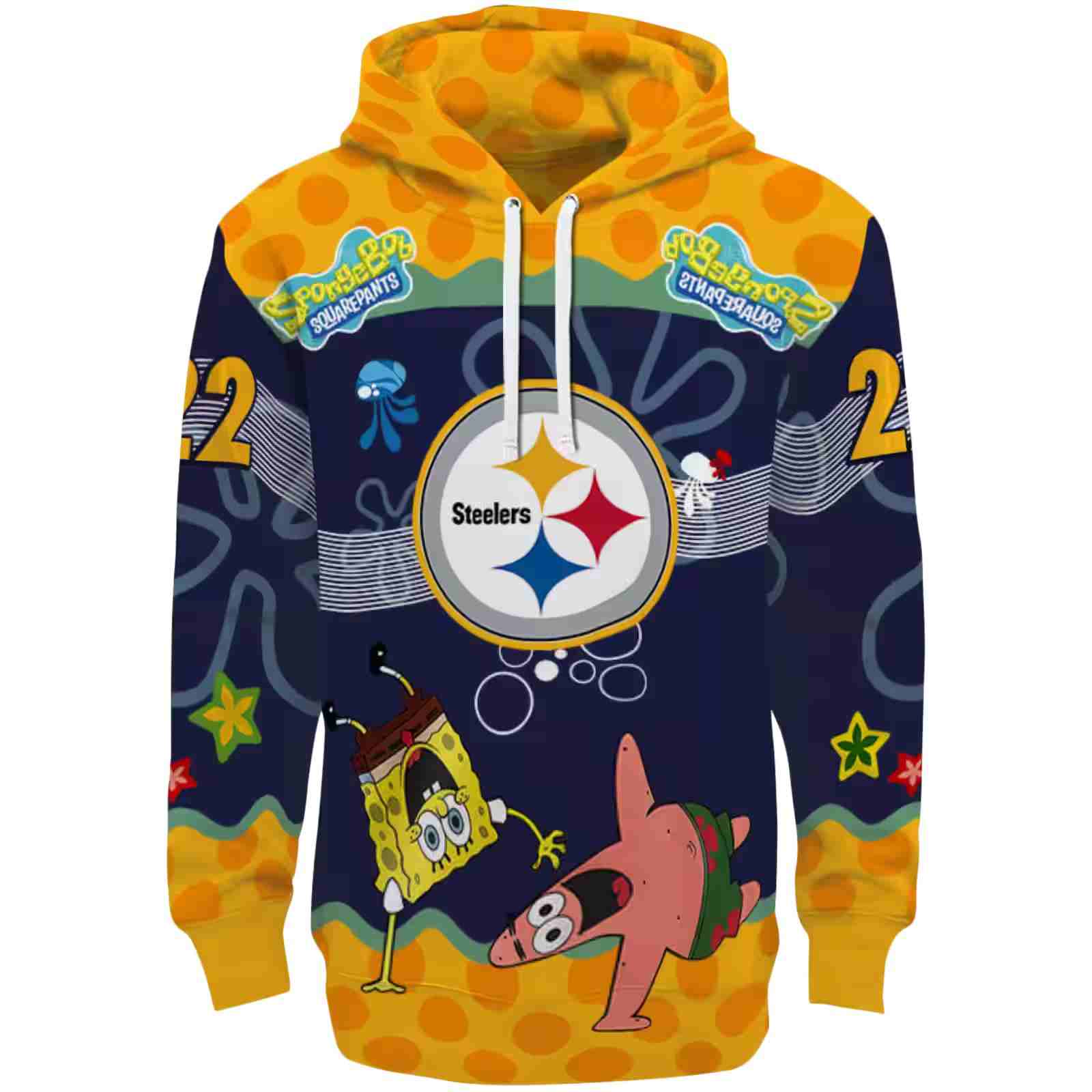 Custom Pittsburgh Steelers Spongebob Patrick Star Gold Navy Hoodie