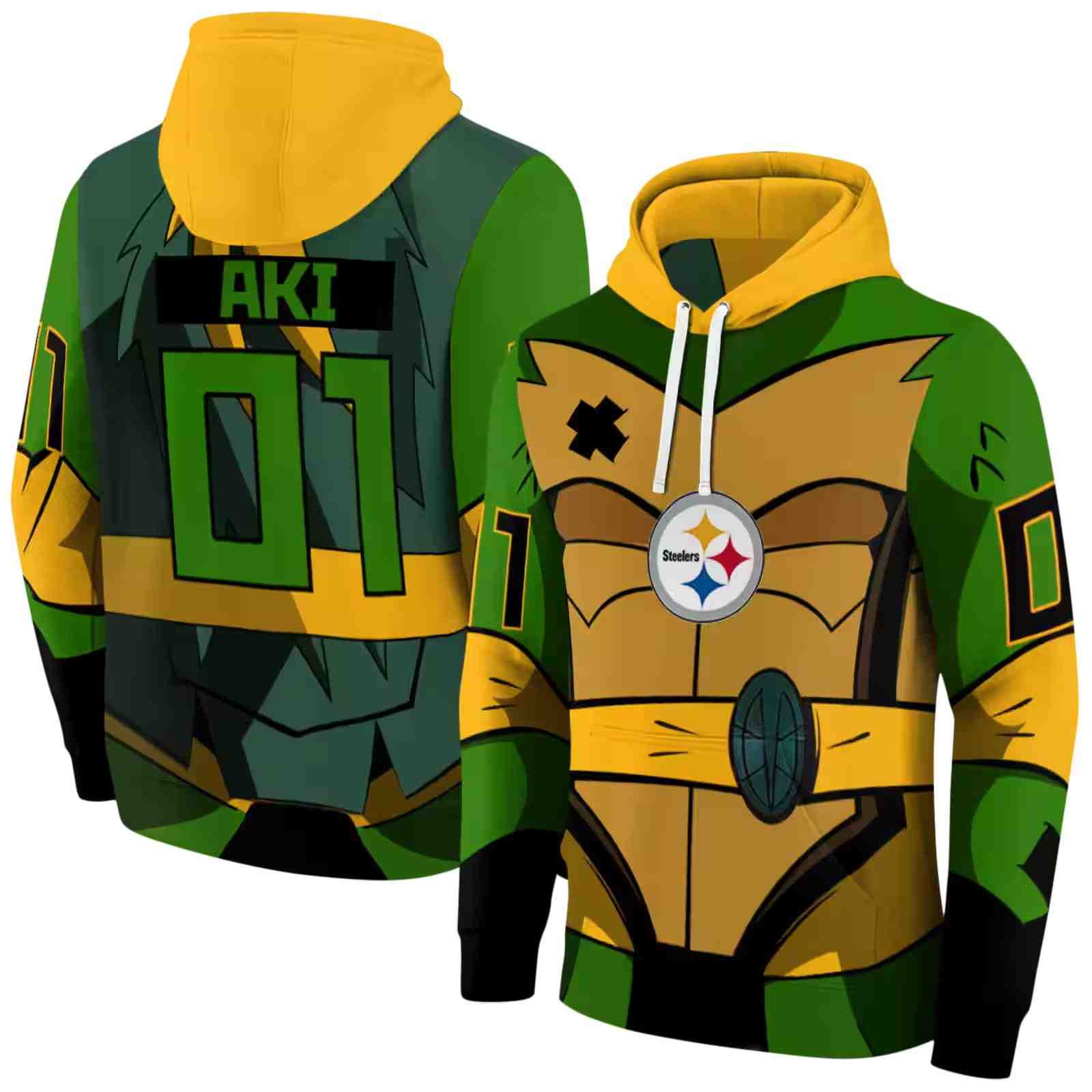 custom pittsburgh steelers superhero armor gold green hoodie fashion forward