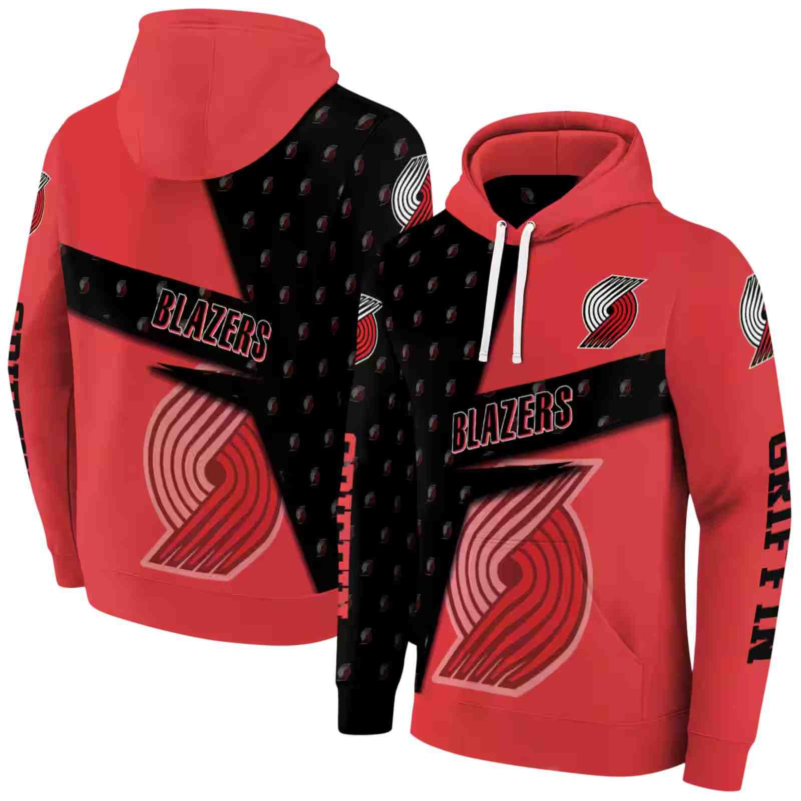 custom portland trail blazers abstract shape red hoodie fashion forward