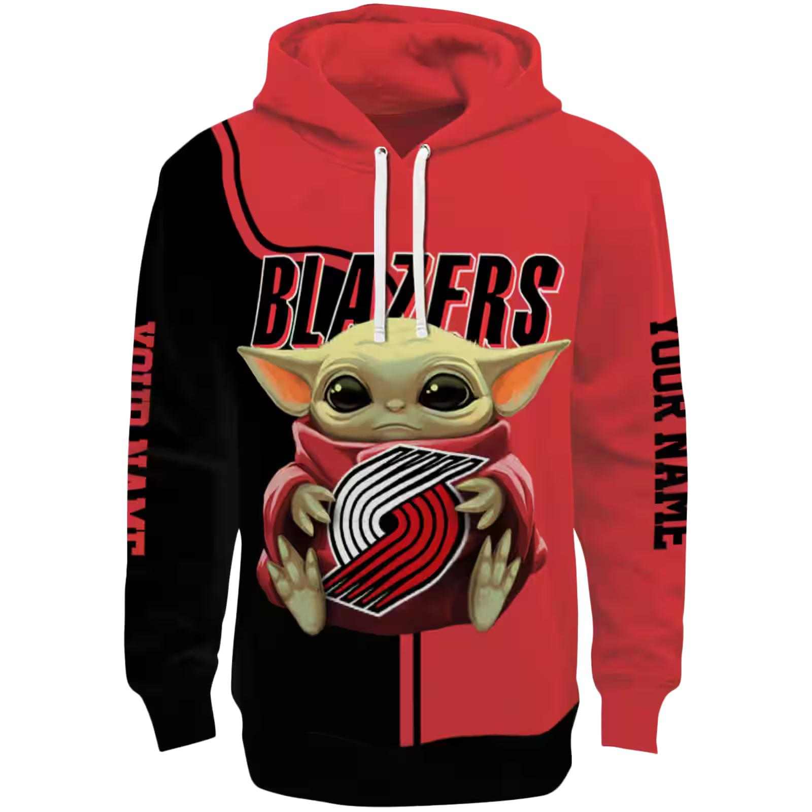 Custom Portland Trail Blazers Baby Yoda Red Black Hoodie