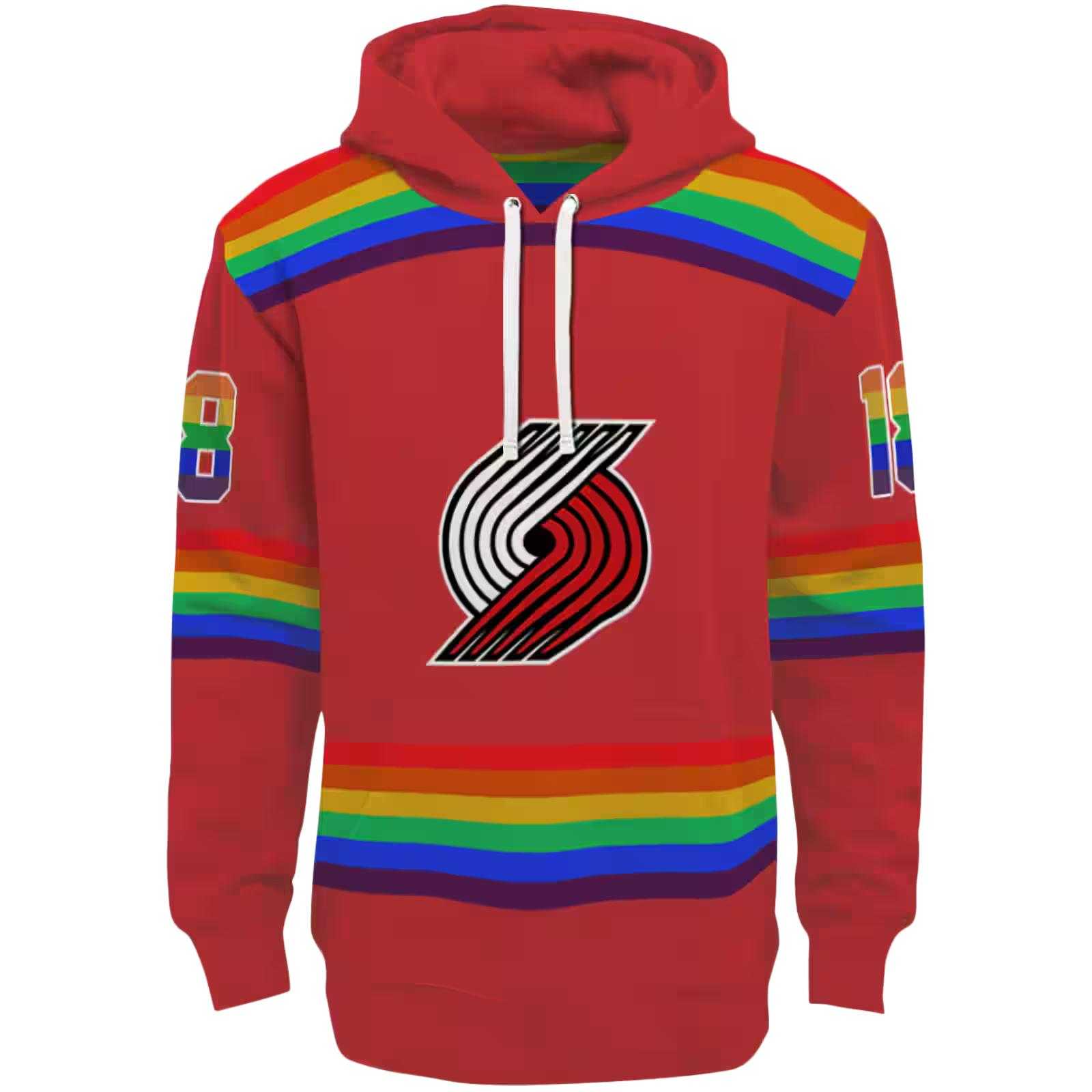 Custom Portland Trail Blazers Rainbow Stripes Red Hoodie