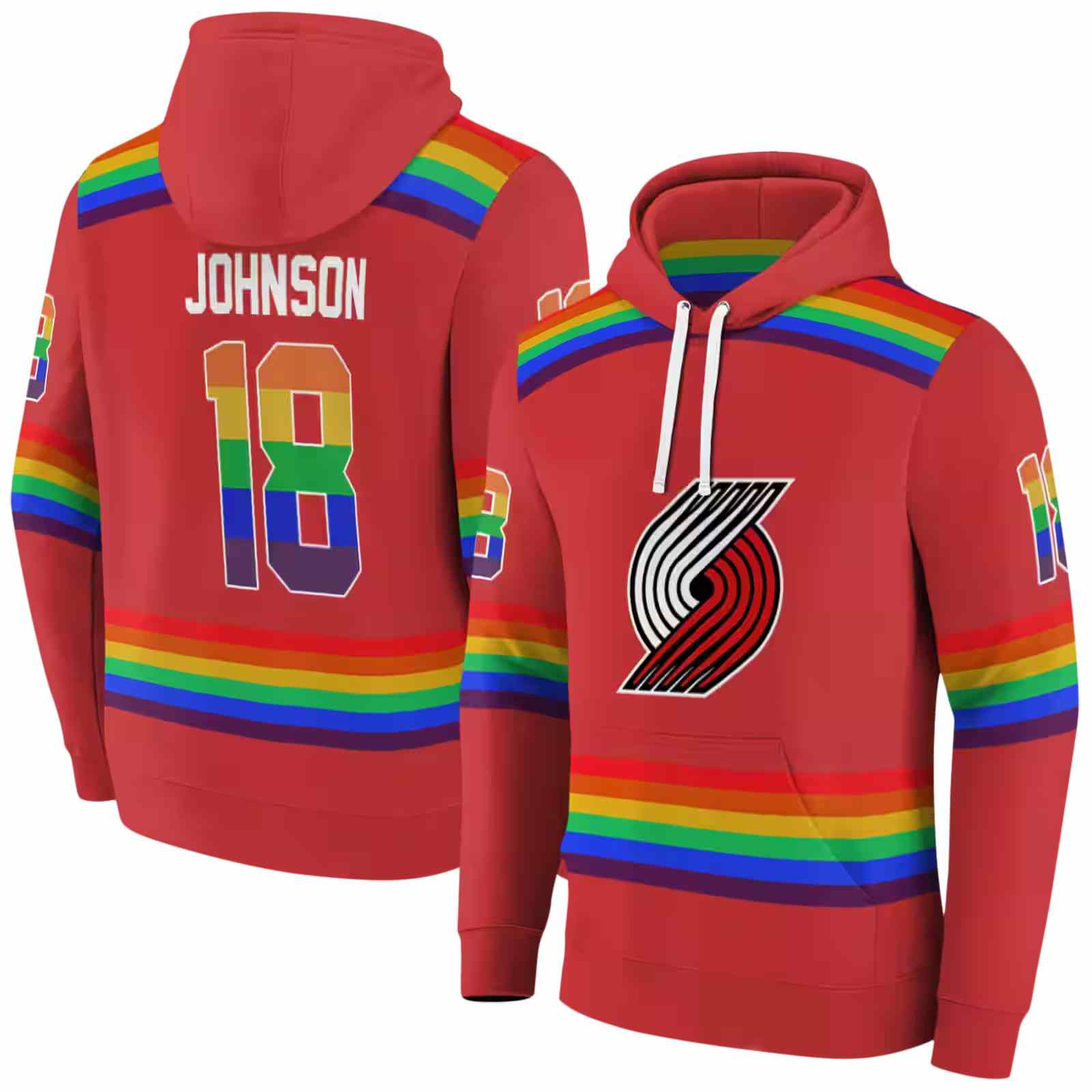 custom portland trail blazers rainbow stripes red hoodie fashion forward