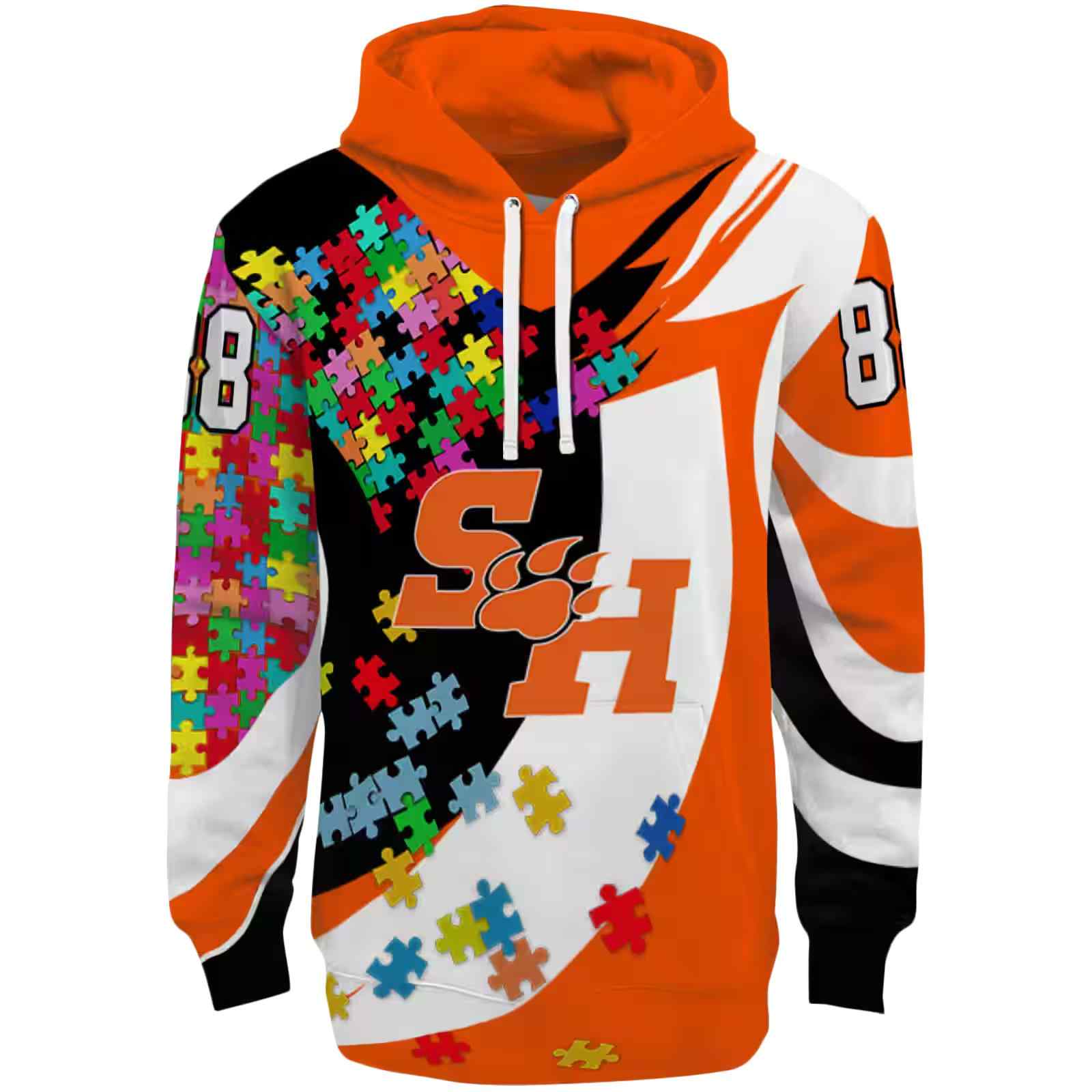 Custom Sam Houston Bearkats Puzzle Pieces Orange Hoodie