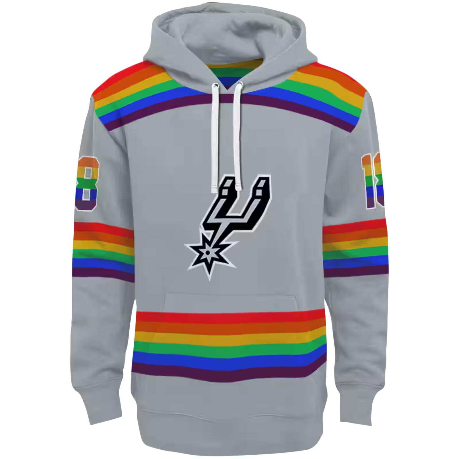 Custom San Antonio Spurs Rainbow Stripes Silver Hoodie