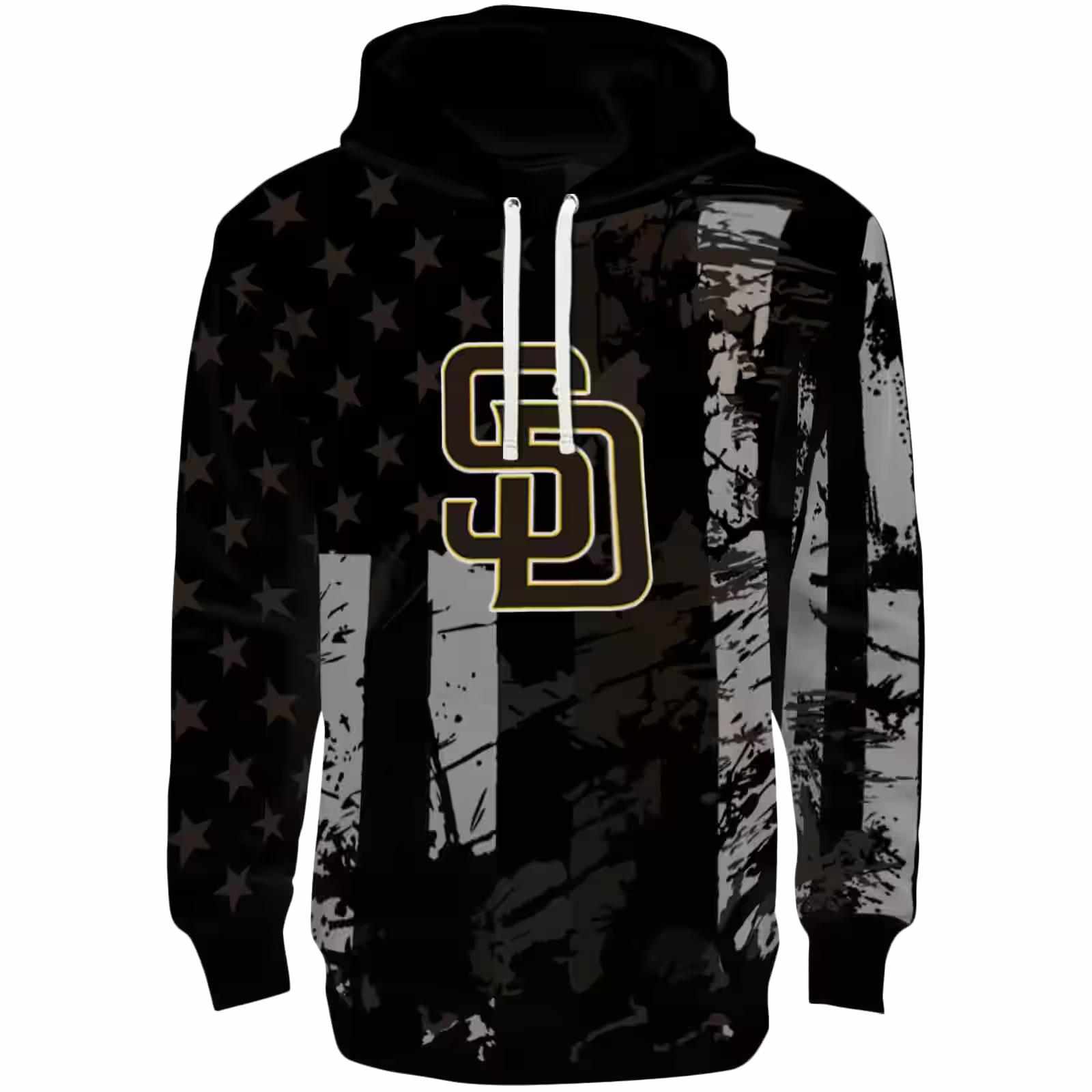 Custom San Diego Padres Distressed Flag Brown Black Hoodie