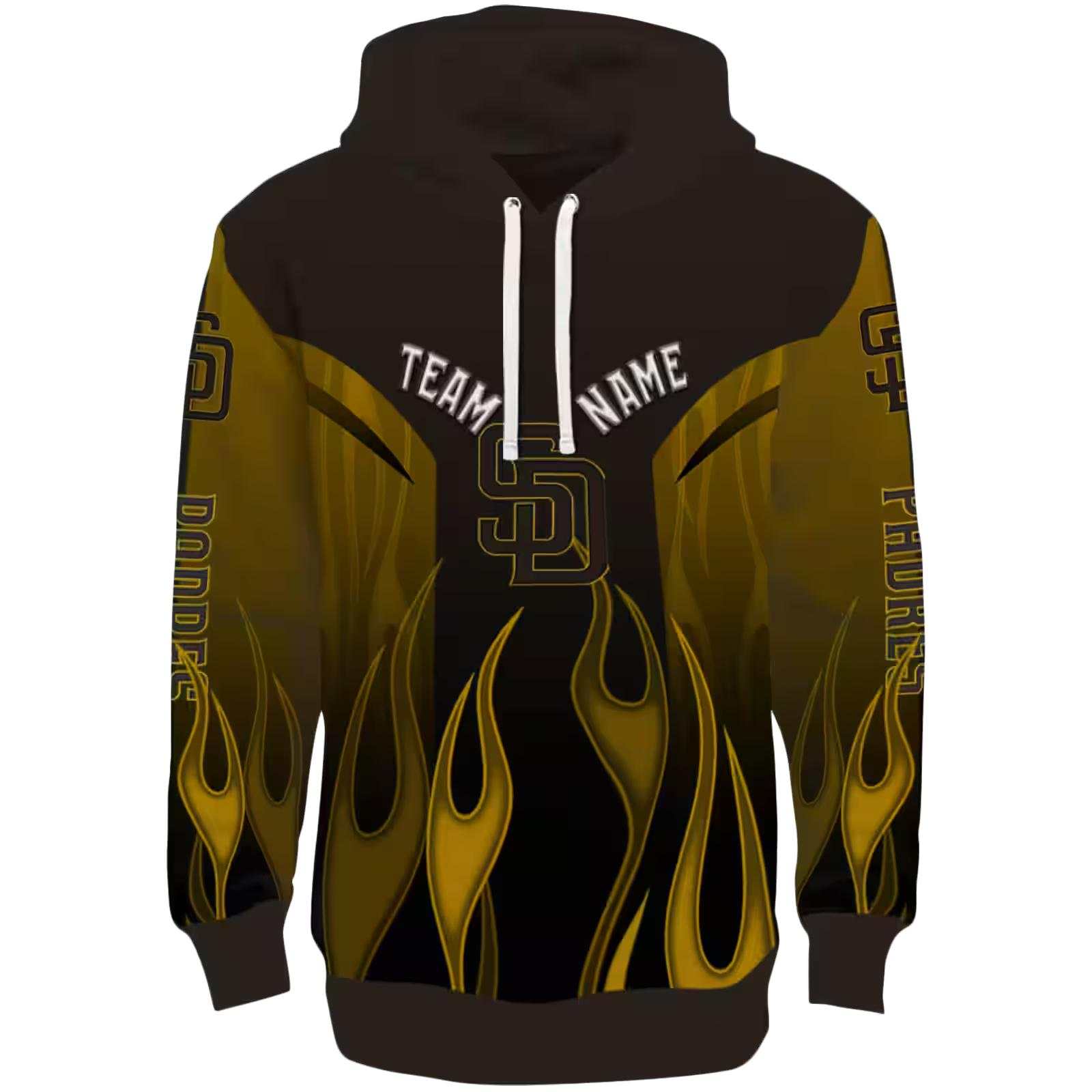 Custom San Diego Padres Flame Design Brown Hoodie