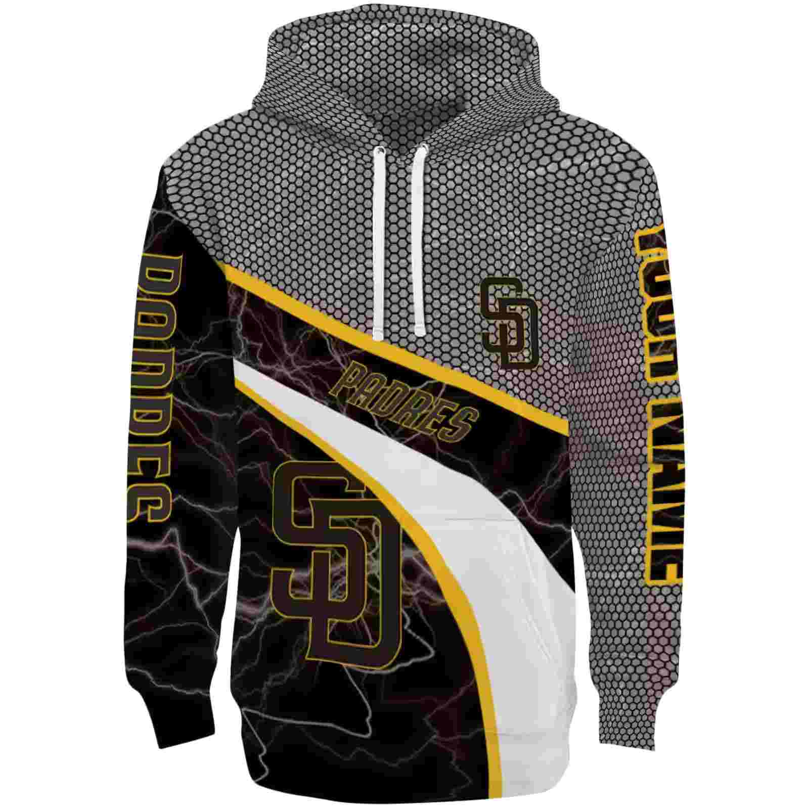 Custom San Diego Padres Hexagonal Mesh Brown Black Gray Hoodie