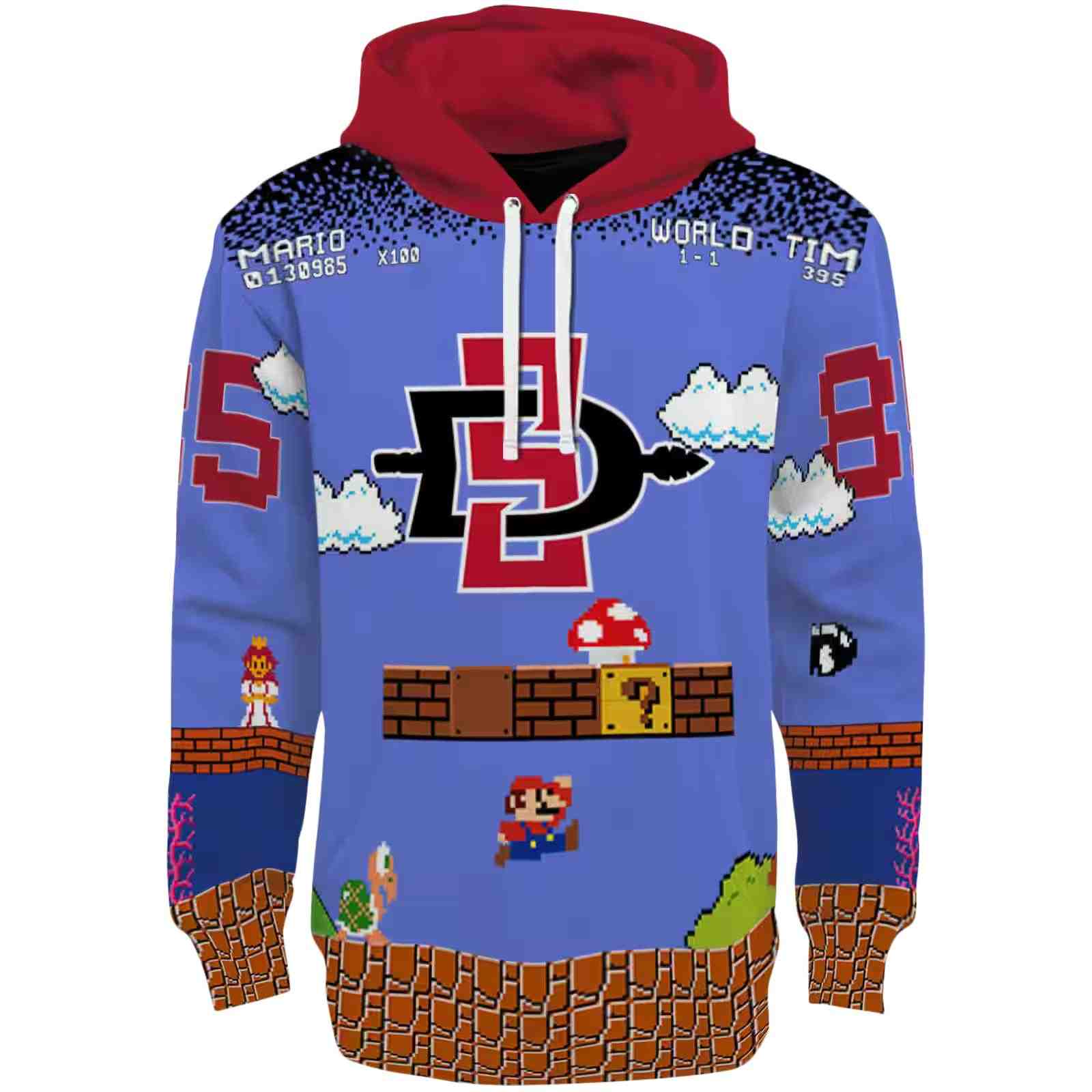 Custom San Diego State Aztecs Mario Blue Black Hoodie