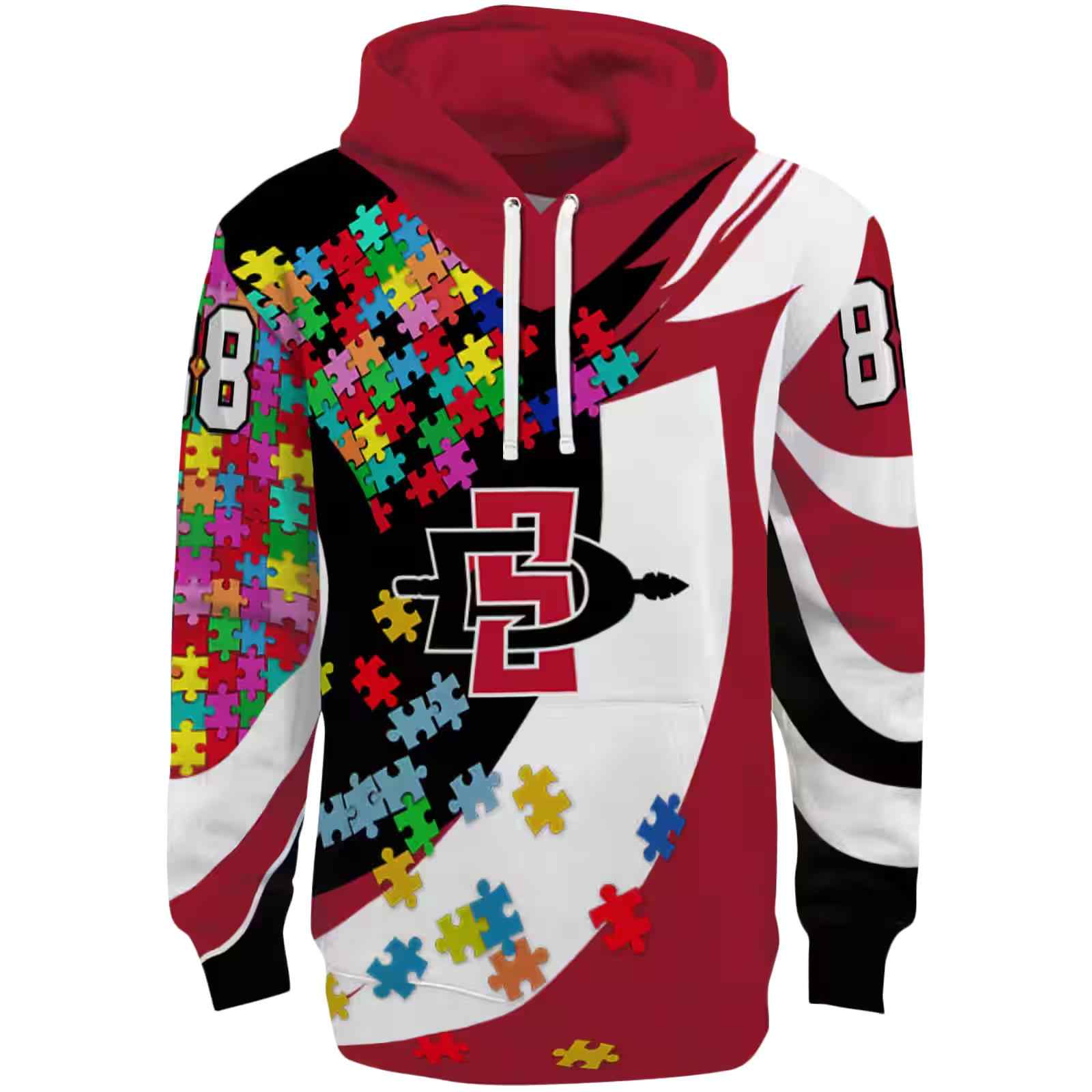 Custom San Diego State Aztecs Puzzle Pieces Red Hoodie