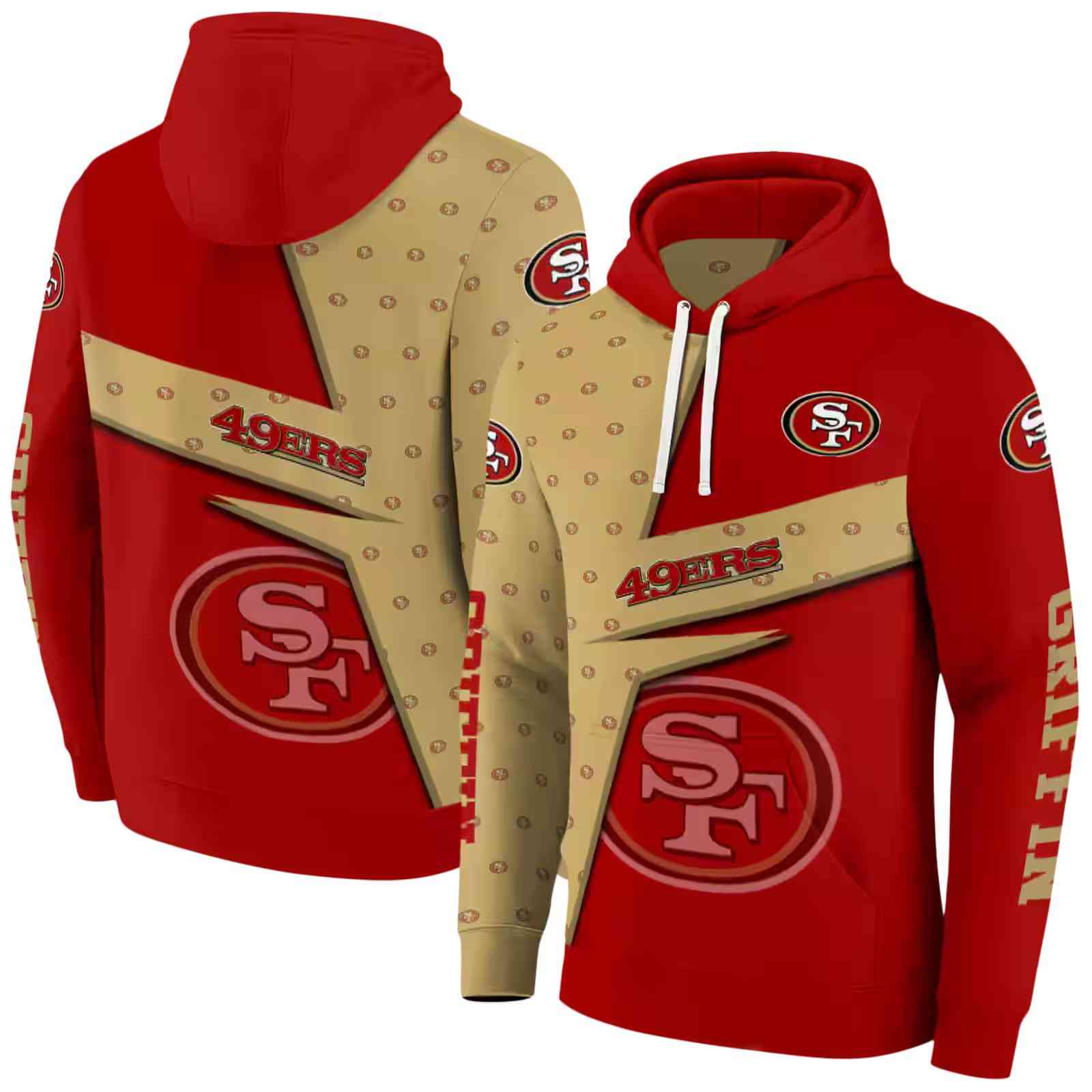 custom san francisco 49ers abstract shape red hoodie fashion forward