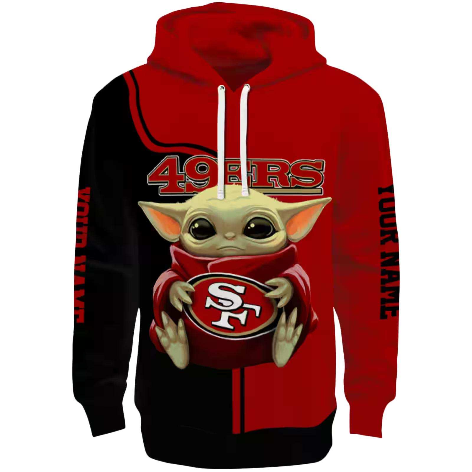 Custom San Francisco 49ers Baby Yoda Red Black Hoodie