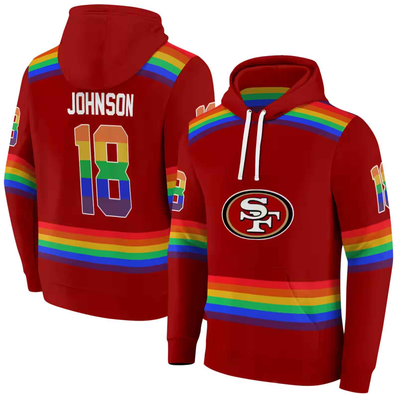 custom san francisco 49ers rainbow stripes red hoodie fashion forward