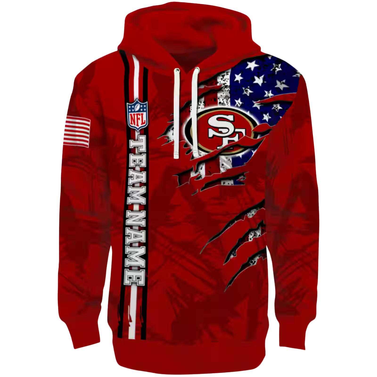 Custom San Francisco 49ers Ripped Flag Red Hoodie