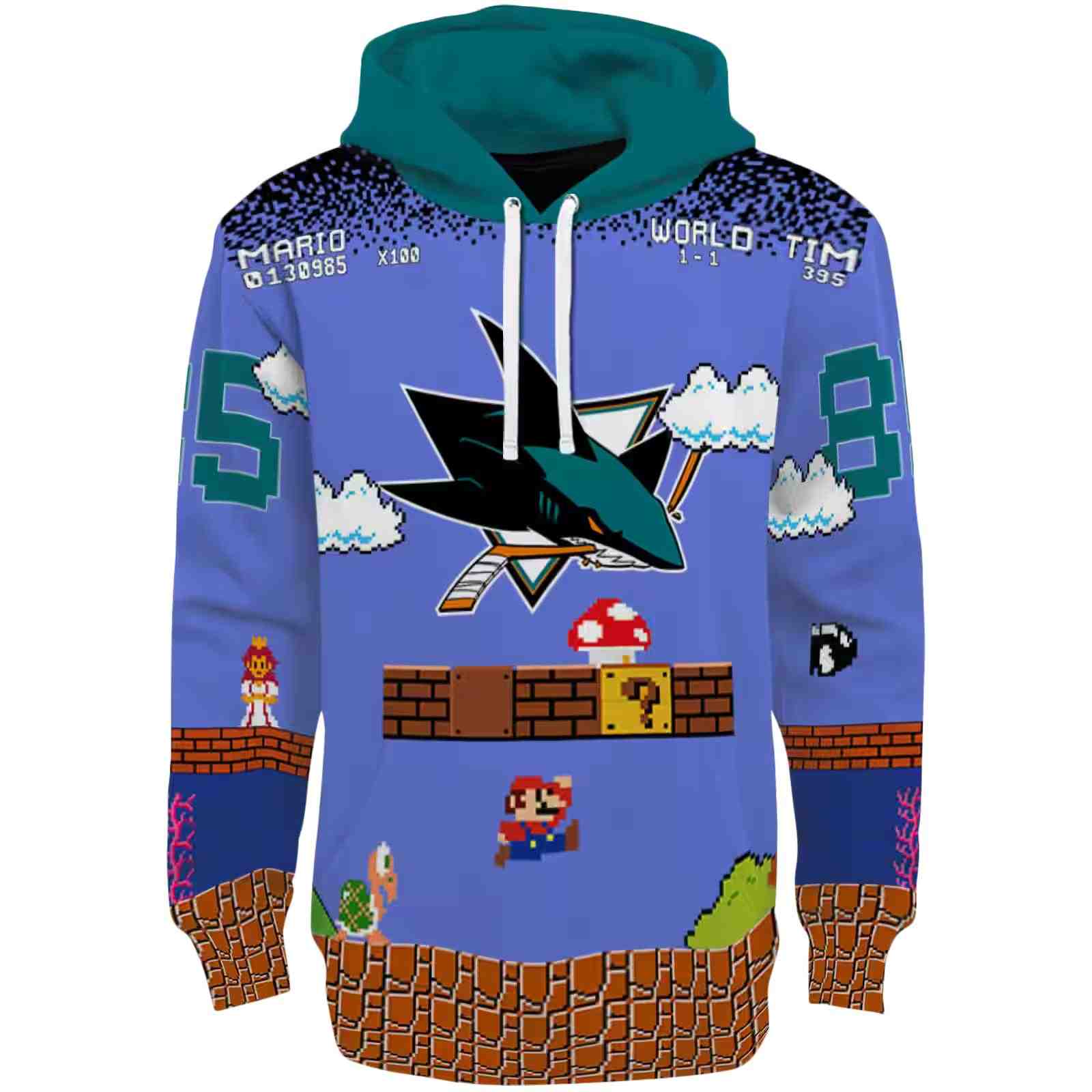 Custom San Jose Sharks Mario Blue Black Hoodie