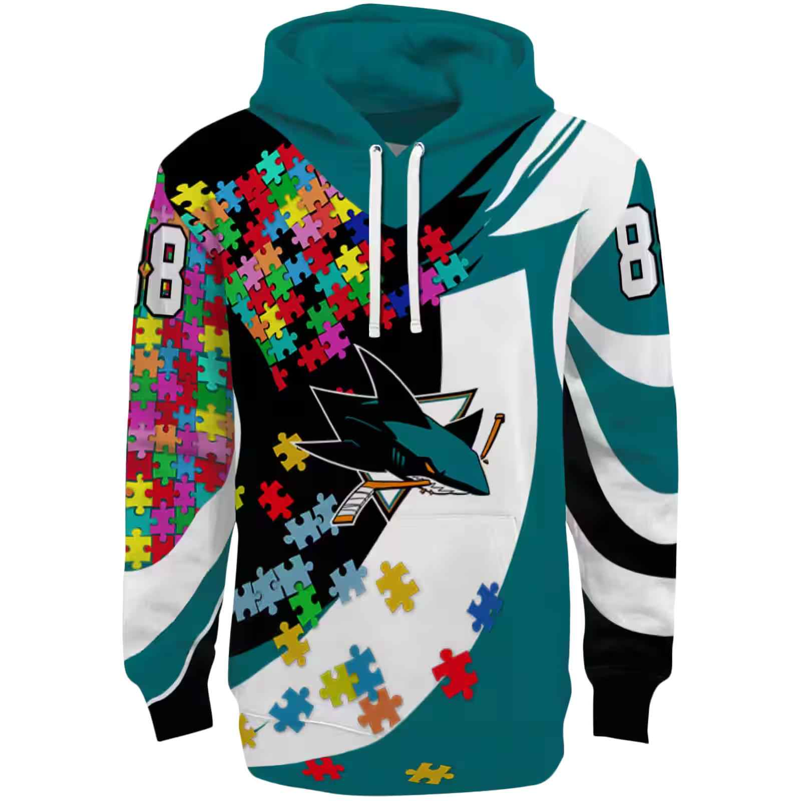 Custom San Jose Sharks Puzzle Pieces Teal Hoodie