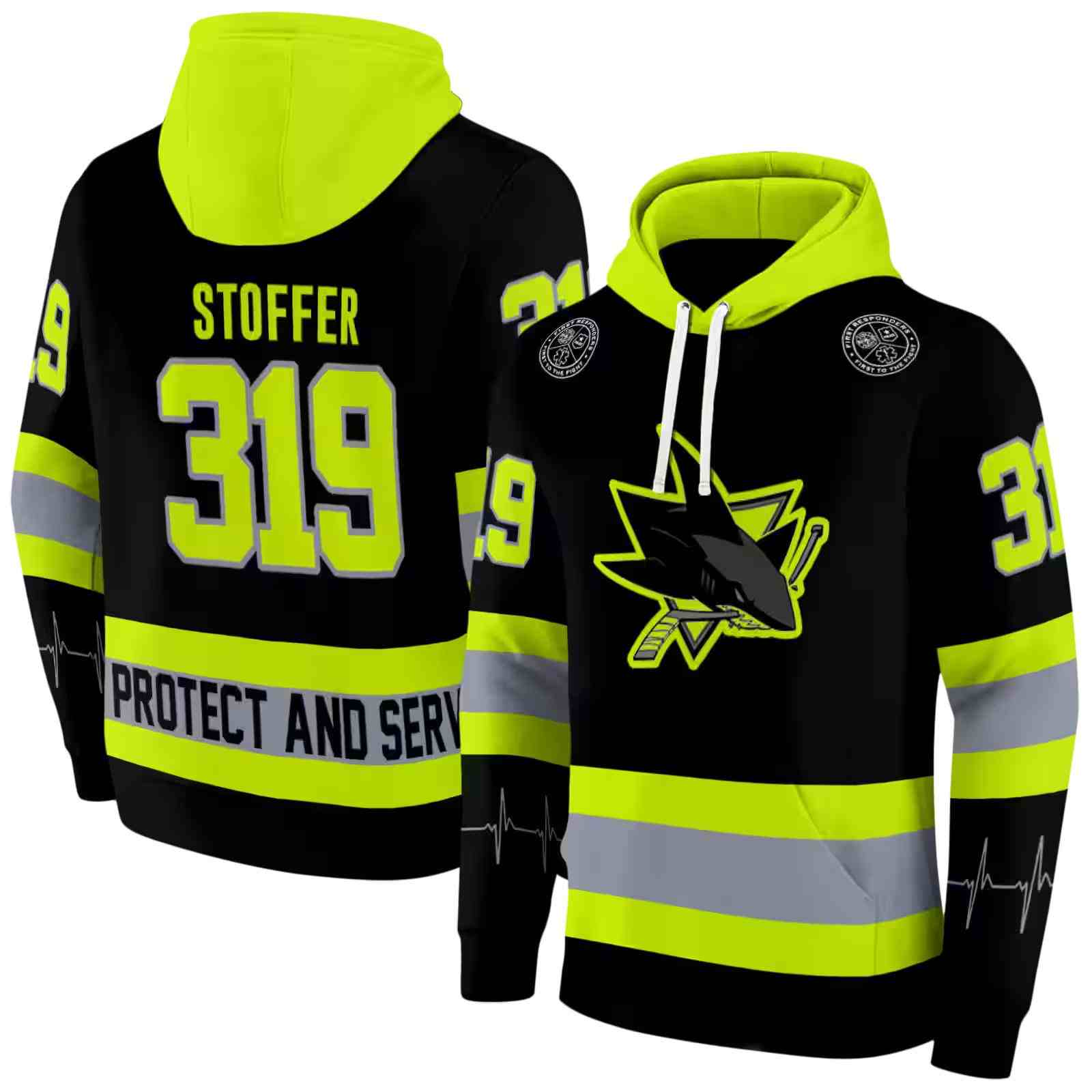 custom san jose sharks safety motif black neon green hoodie fashion forward