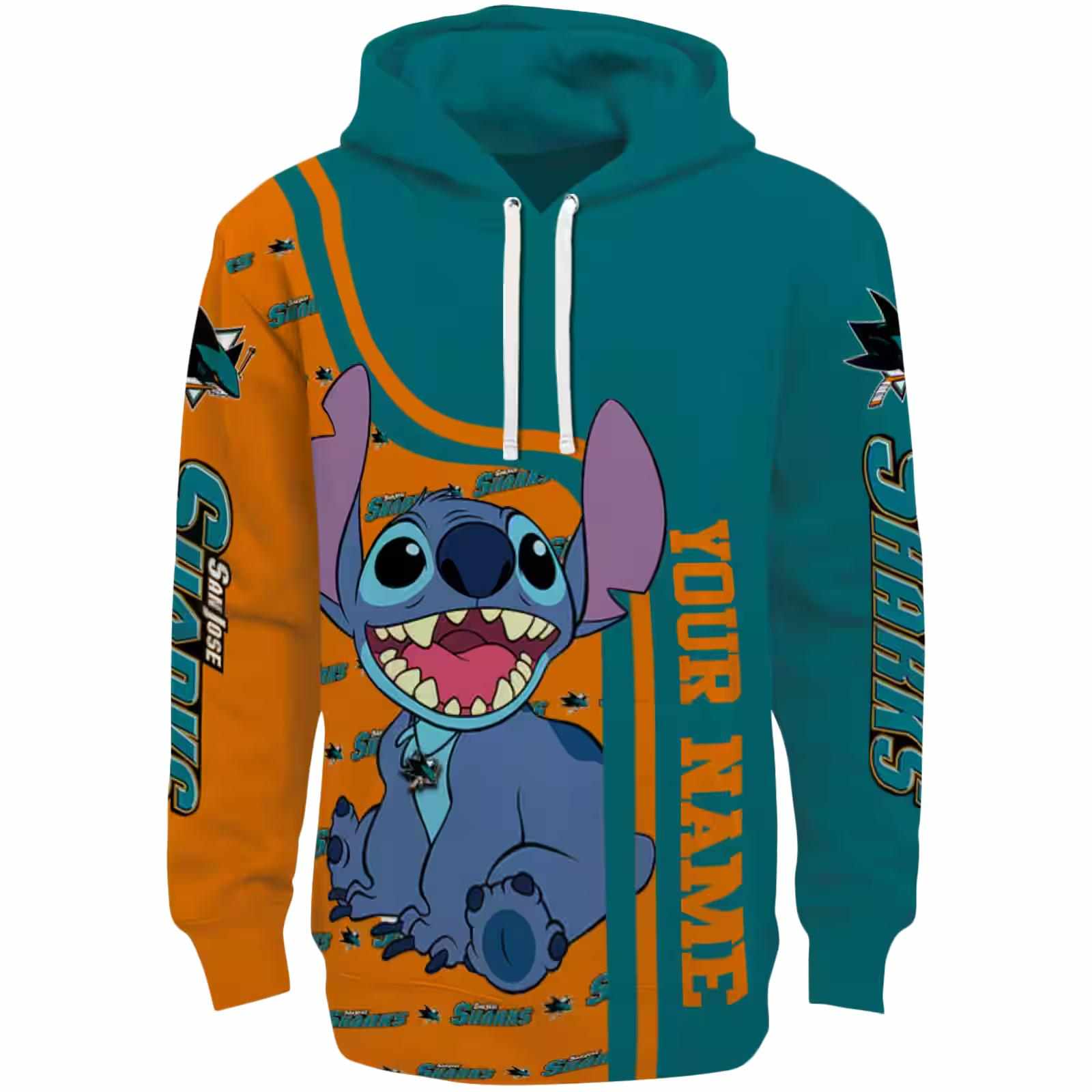 Custom San Jose Sharks Stitch Teal Hoodie