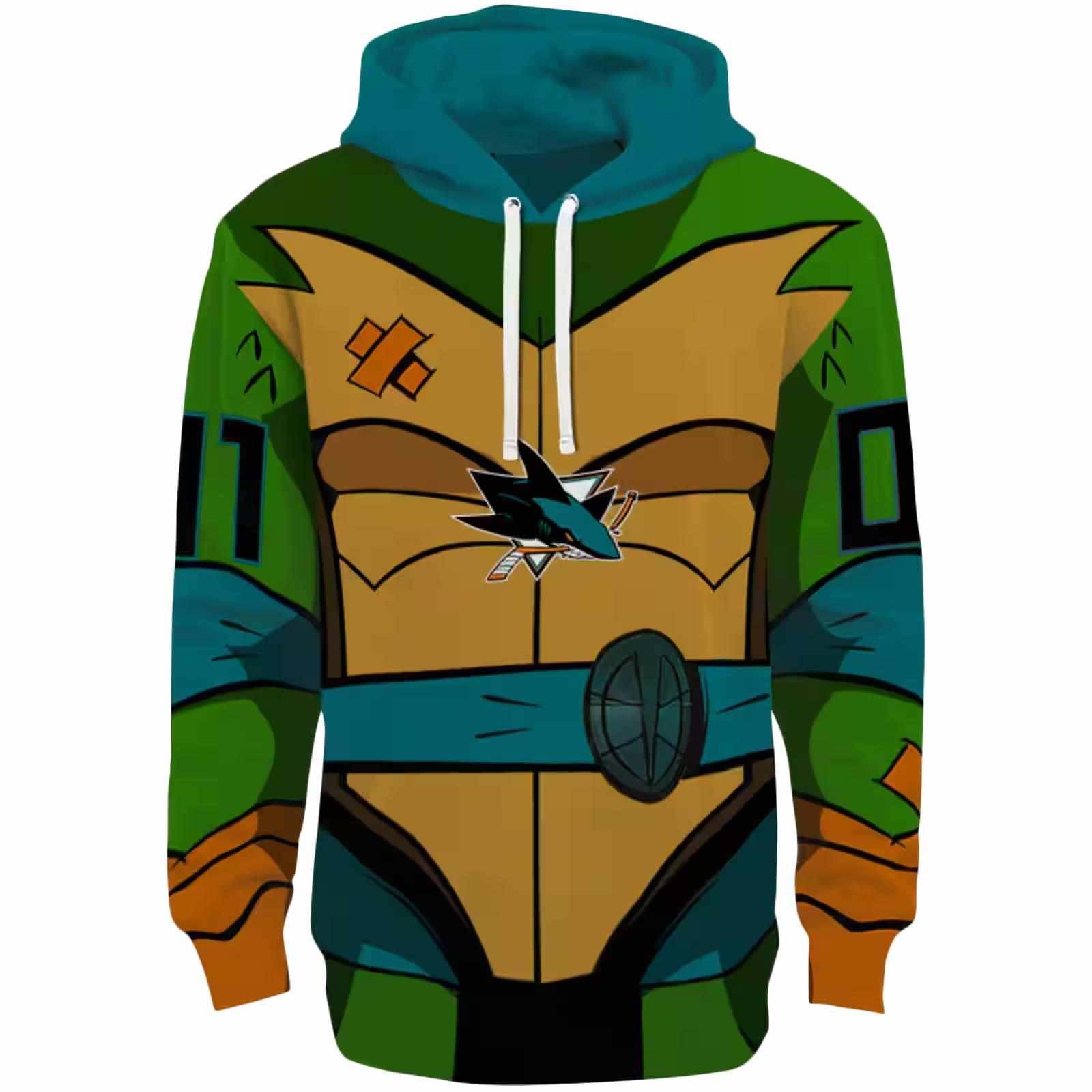 Custom San Jose Sharks Superhero Armor Teal Green Hoodie