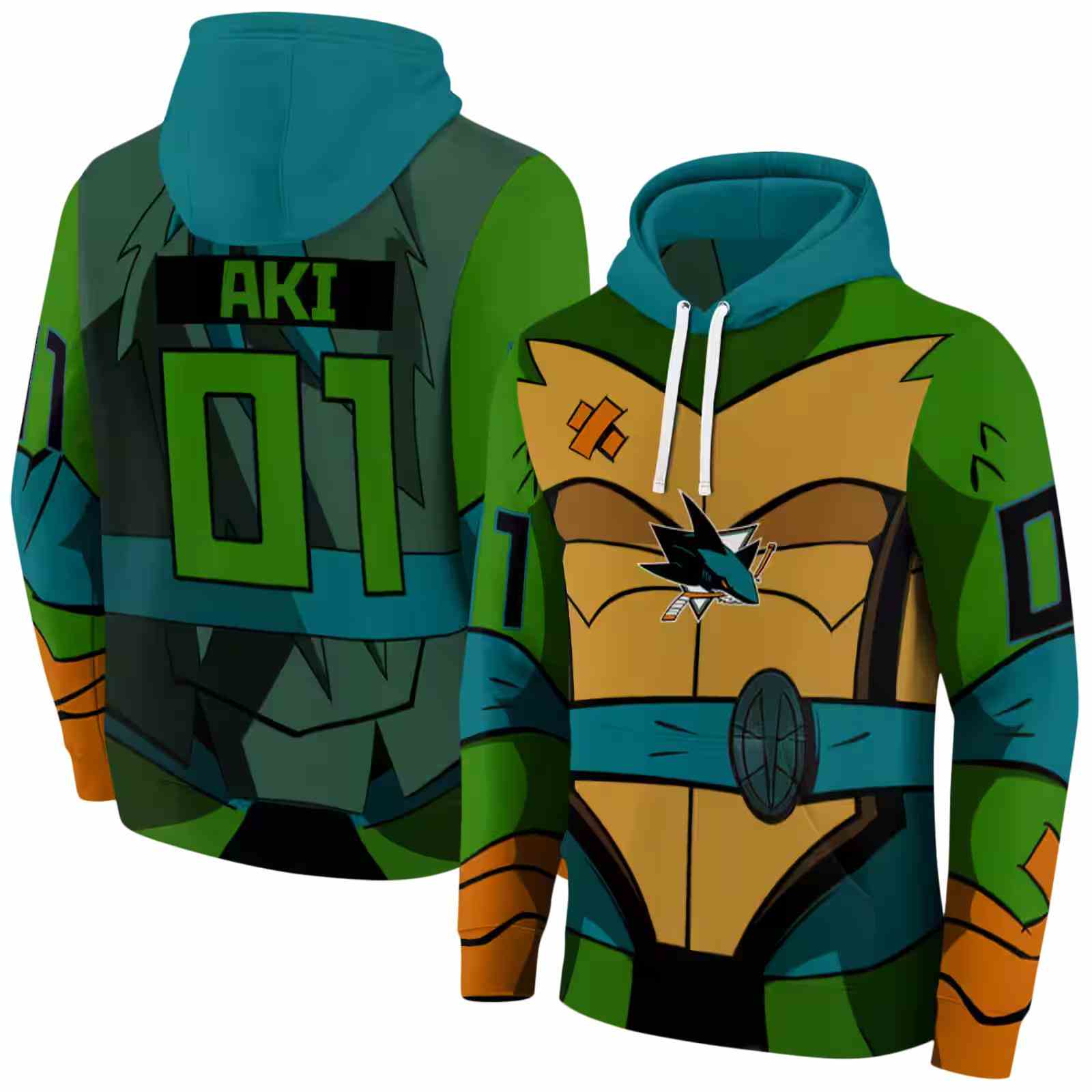 custom san jose sharks superhero armor teal green hoodie fashion forward