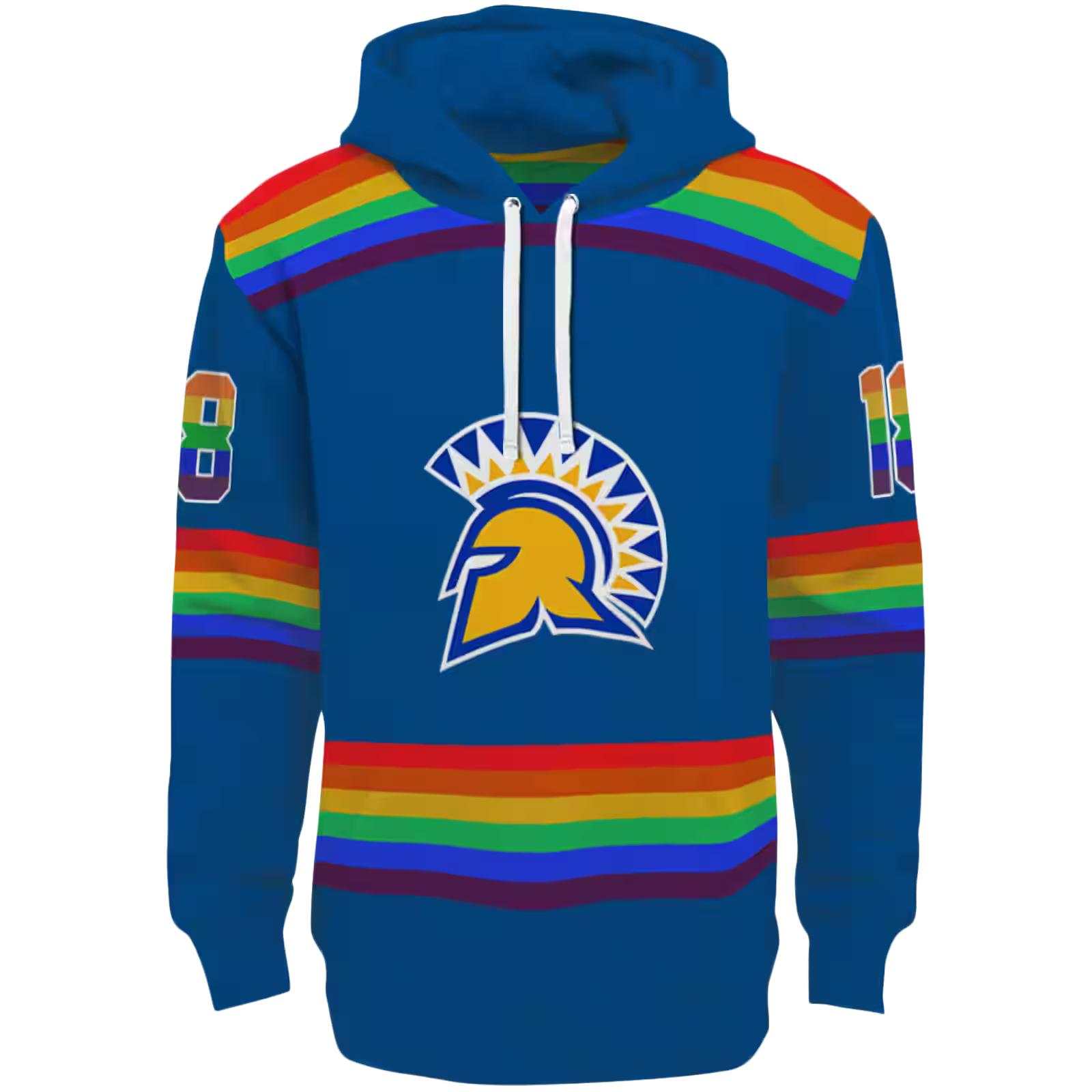 Custom San Jose State Spartans Rainbow Stripes Blue Hoodie