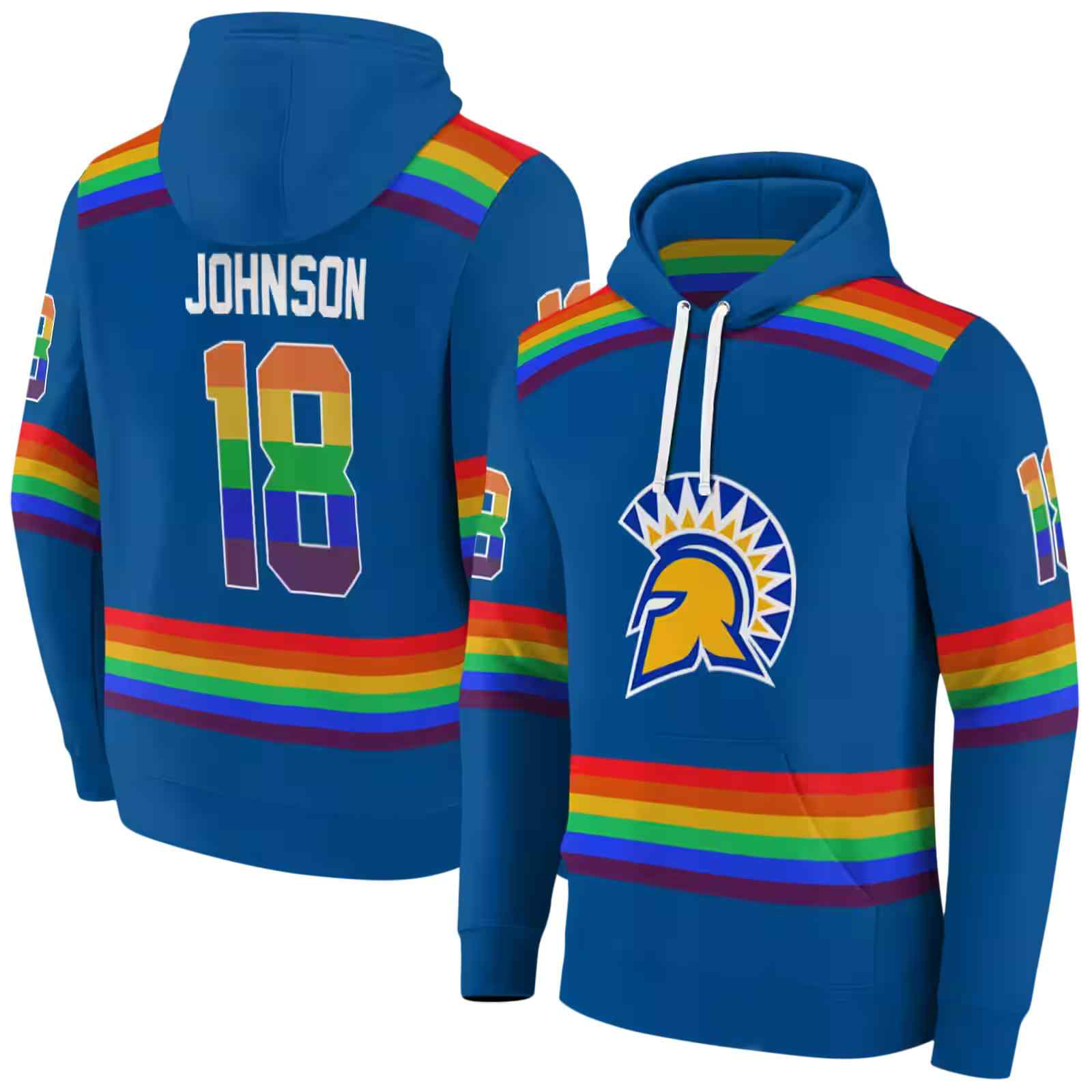 custom san jose state spartans rainbow stripes blue hoodie fashion forward