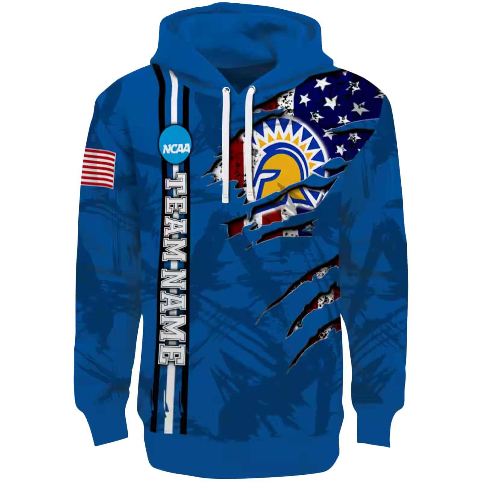 Custom San Jose State Spartans Ripped Flag Blue Hoodie